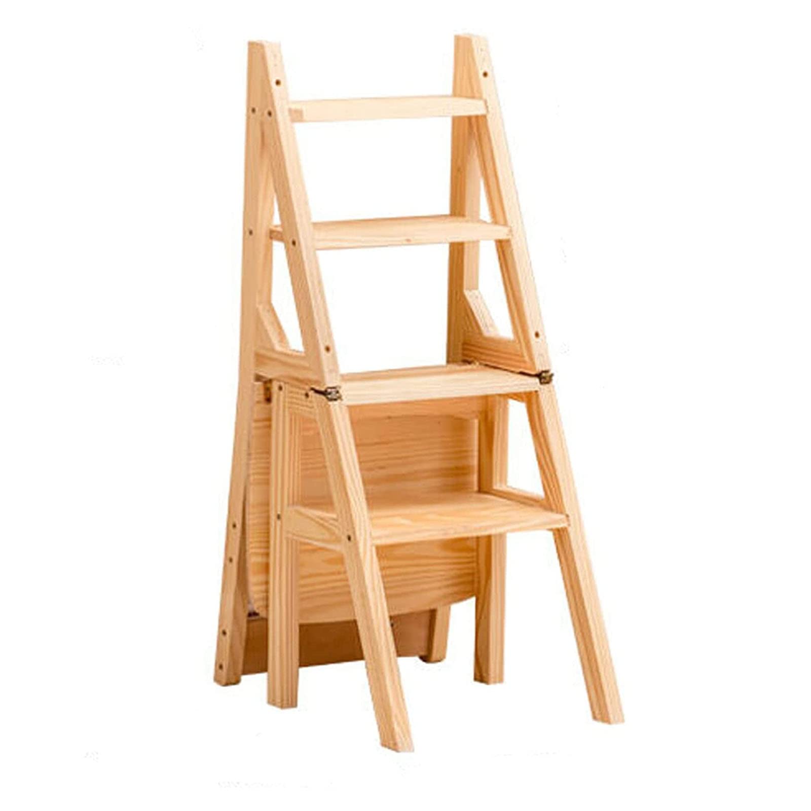 FADUNI Wooden Folding Step Stool for Indoor Use - Portable 4-Step Ladder Stool with Non-Slip Feet, Perfect for Home, Kitchen, Bathroom & Garden Flower Stand
