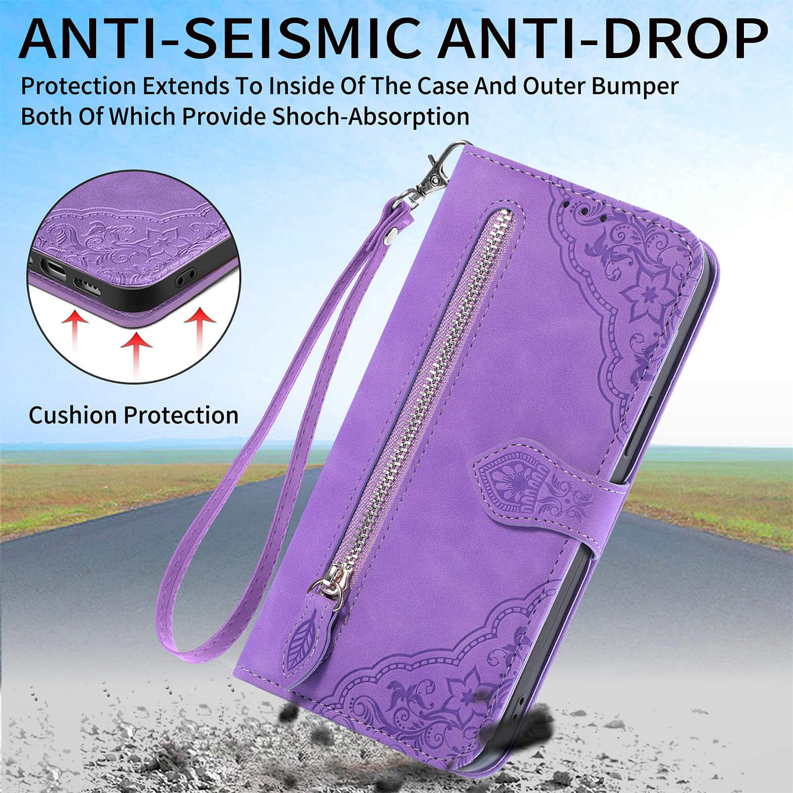 Nokia C32 Wallet Case with Magnetic Closure & Stand - Purple for Daily Use
