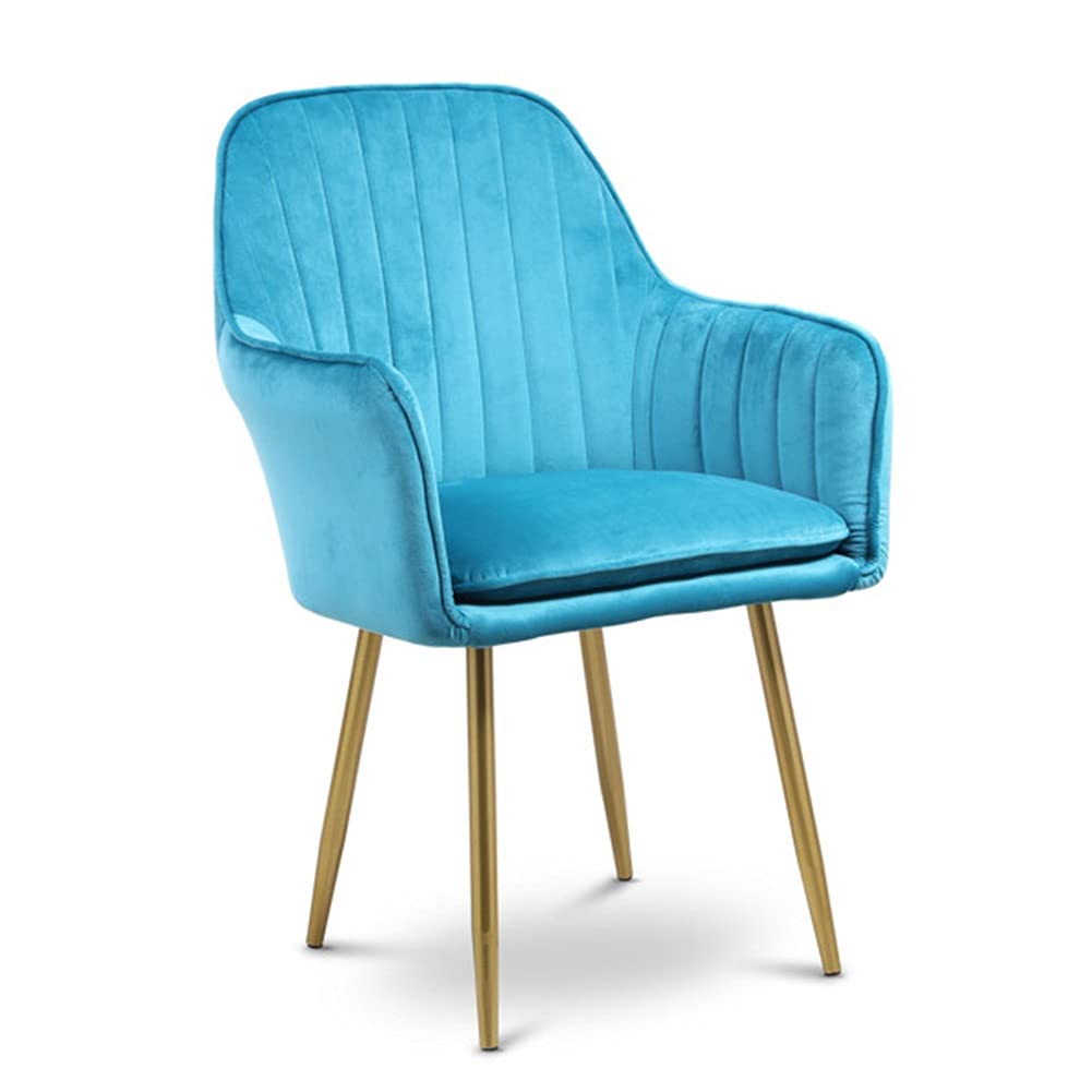 Velvet Upholstered Dining Chair with Metal Legs - Modern Side Chair, Lounge & Desk Chair for Kitchen, Cafe, Living Room & Bedroom - Blue Velvet Armchair for Home & Office Use