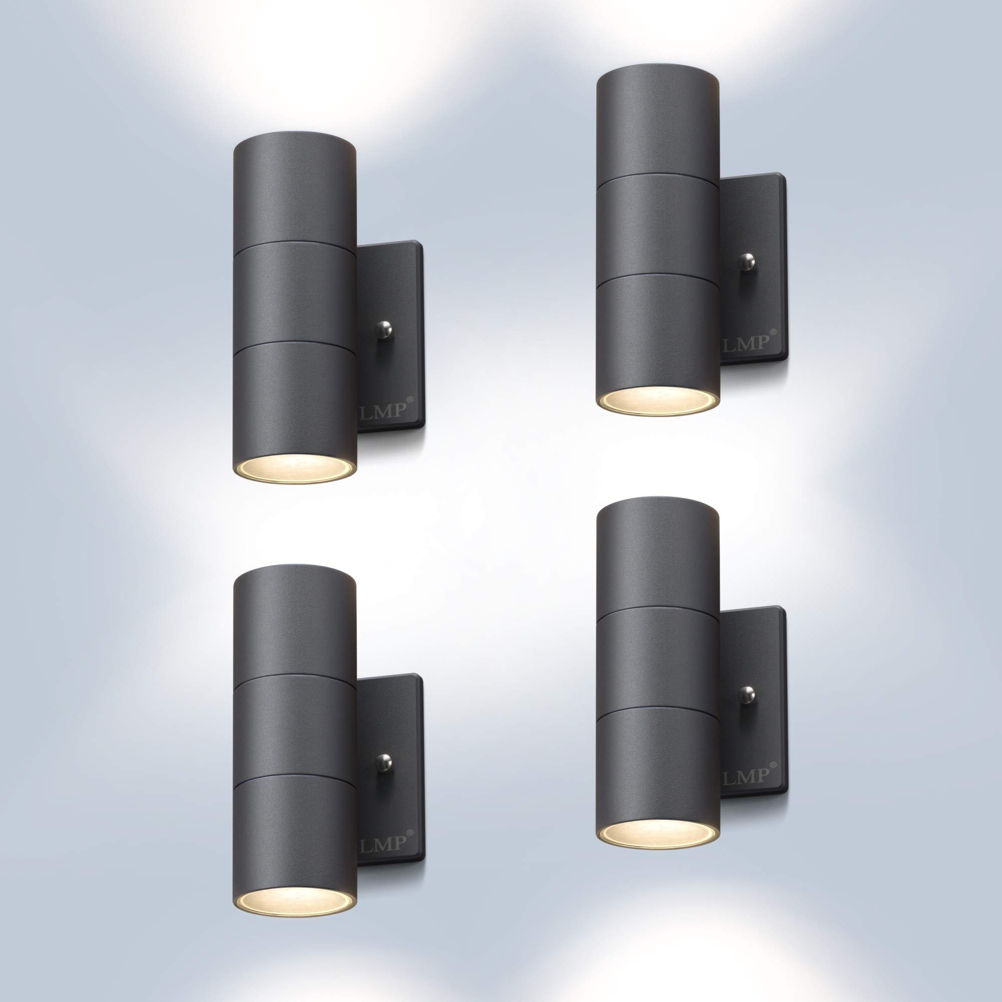 Modern Outdoor Wall Light - 2 Lights Black Aluminum Porch & Patio Lighting for Garage, Garden & Entryway - Durable Weatherproof Exterior Sconce for Home Decoration (4-Pack, Gray) - Perfect for Outdoor Spaces, Backyards & Driveway Lighting