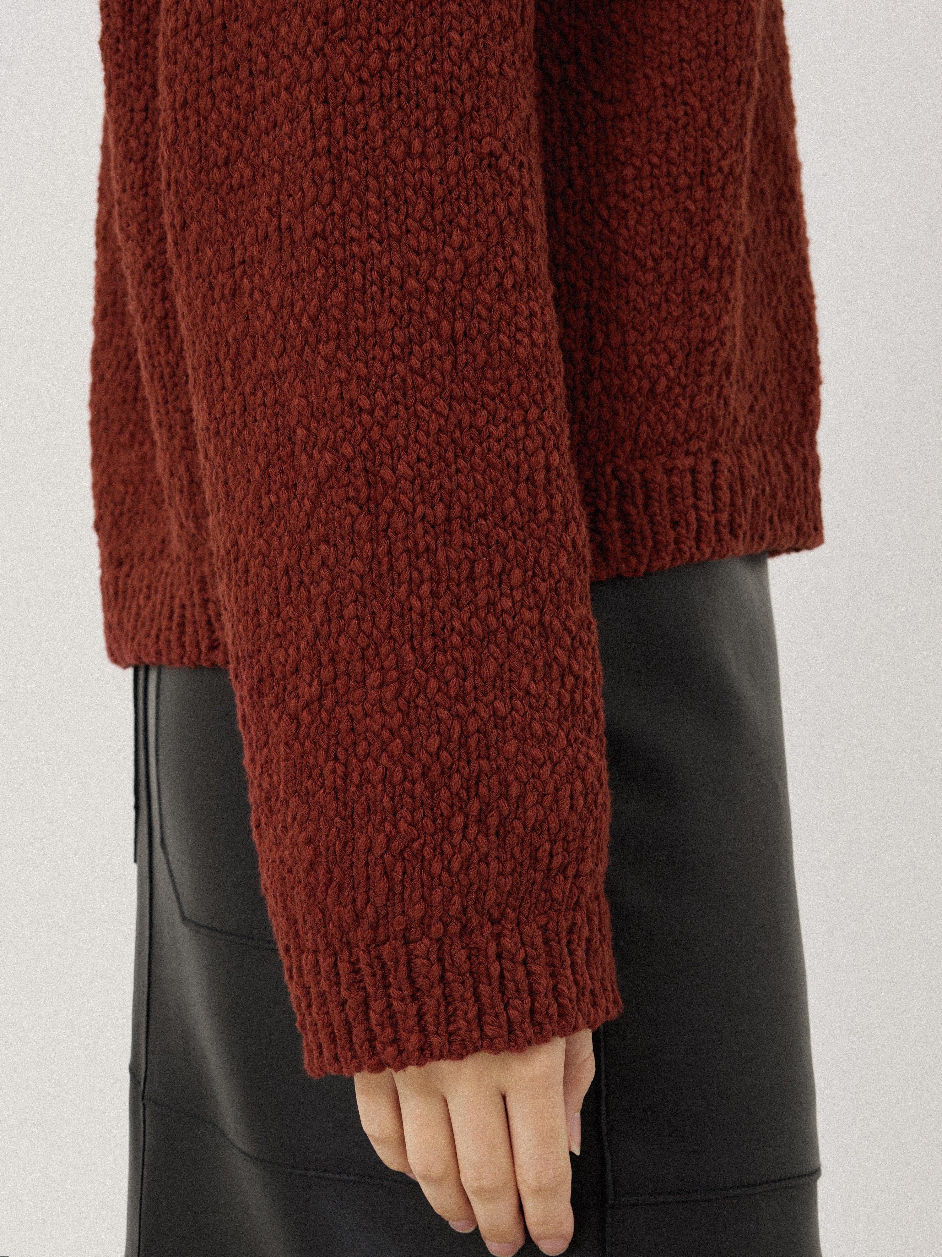 Chunky Textured Cotton Jumper Sweater for Women - Soft Winter Knit Pullover in Red | Cozy Casual Outfit for Fall & Winter Seasons