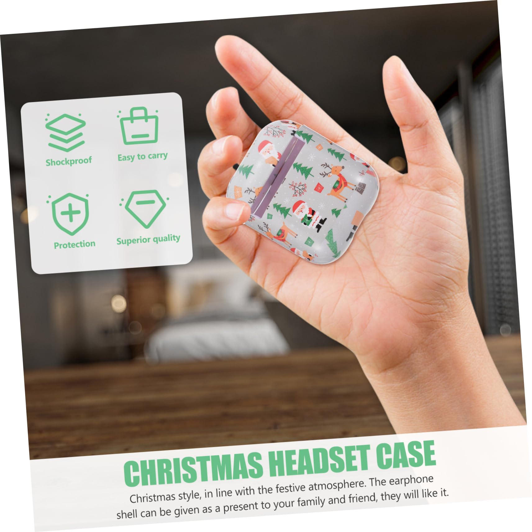 Gadpiparty Christmas Themed Headphone Case - Protective Hard Shell Earphone Organizer for Over-Ear Headphones, Portable Charger Storage | Perfect for Holiday Travel, Office Use & Headset Protection