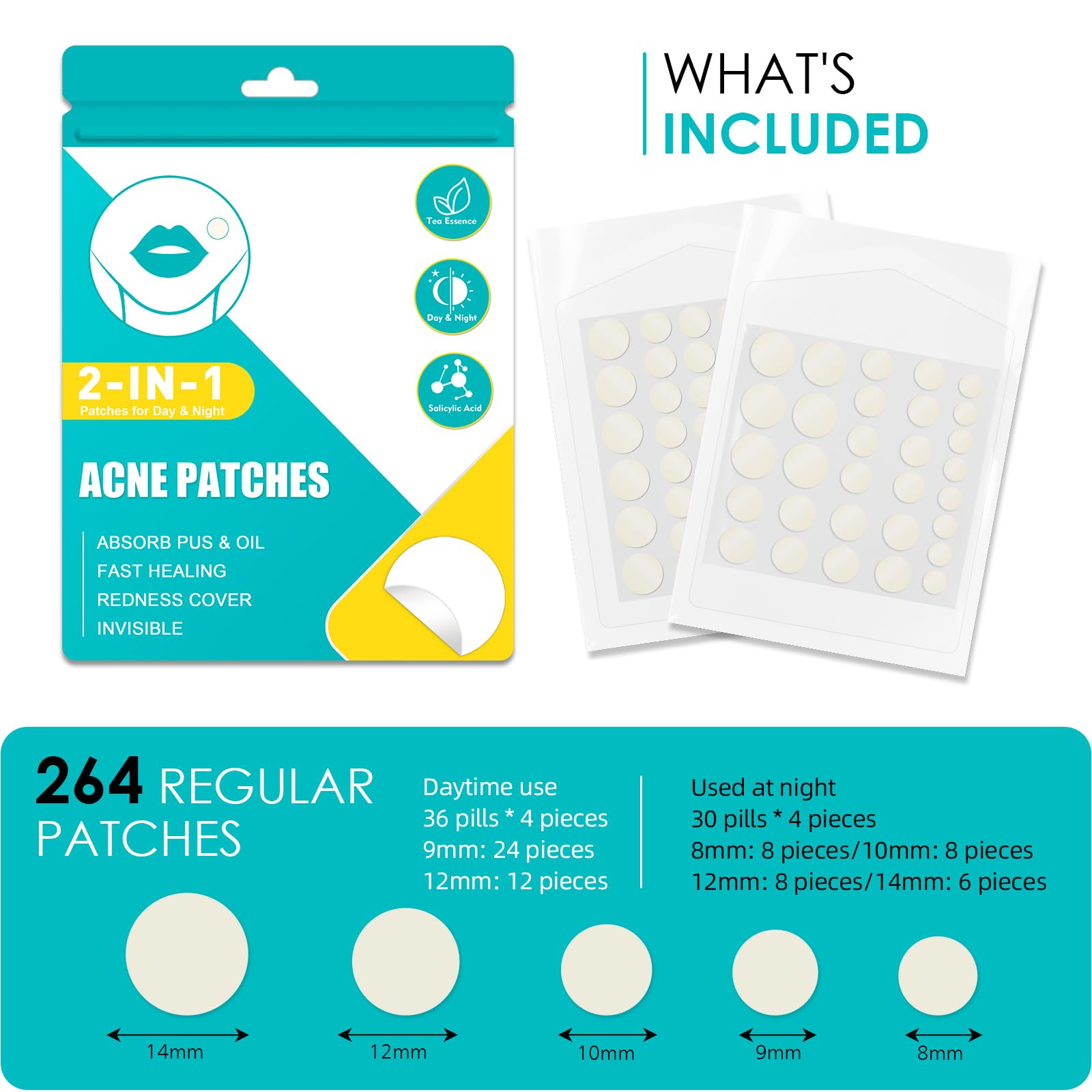 264PCS Pimple Patches for Acne Treatment - Fast Acting Absorbing Spot Patches, Invisible Blemish Cover for Day & Night Use - Perfect for Face, Back & Body Acne Care