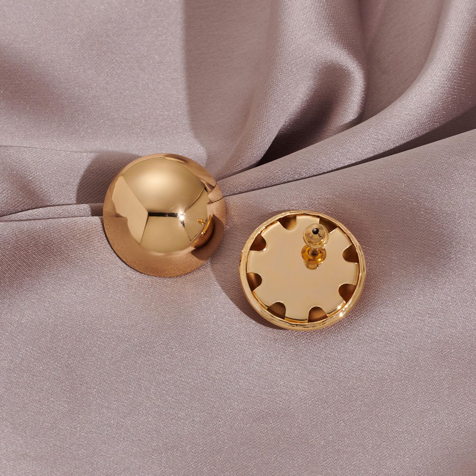 Gold Button Stud Earrings for Women - Brushed Disc & Polished Ball Stud Earrings - Vintage Jewelry for Everyday Wear, Parties & Special Occasions