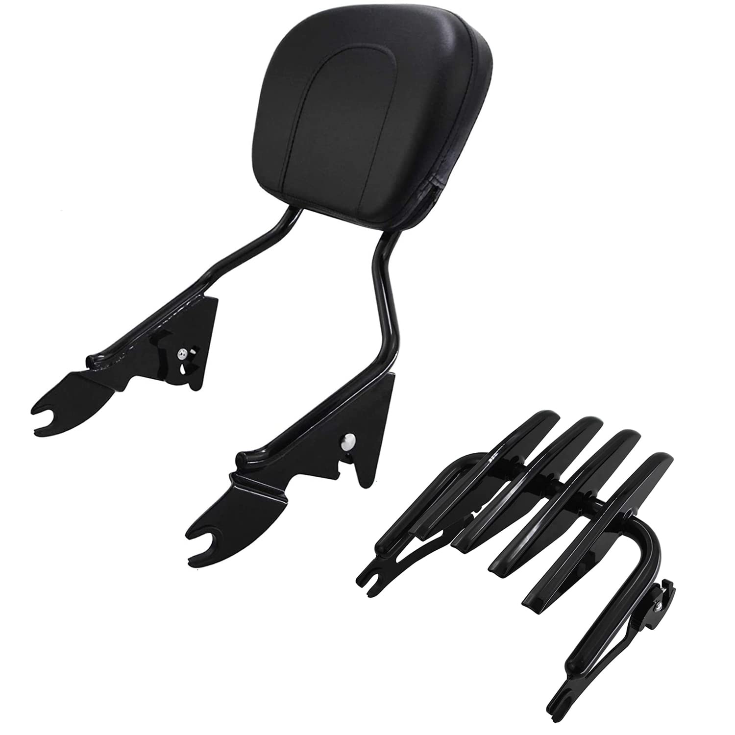 Detachable Black Sissy Bar Backrest Pad & Luggage Rack for Harley Touring Road King Street Glide Road Glide (2009-2025) - Comfortable Passenger Support & Secure Storage for Long Rides and Road Trips