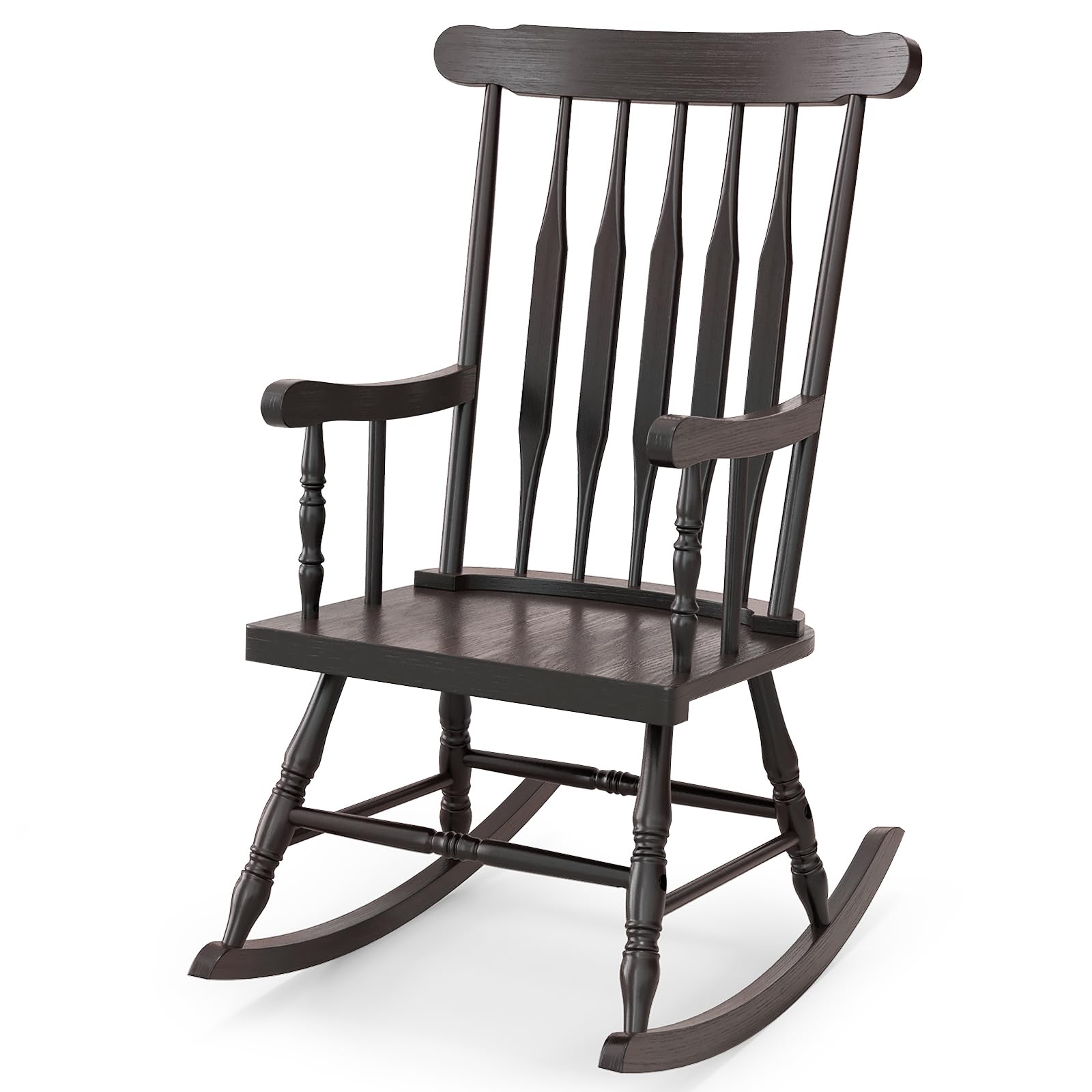 Tangkula Solid Rubber Wood Patio Rocking Chair - Outdoor Porch Rocker with Durable Wood Frame - Indoor/Outdoor Wooden Rocking Chair for Garden, Backyard, Balcony & Living Room - Comfortable Seating for Relaxation (2-Pack, Espresso)
