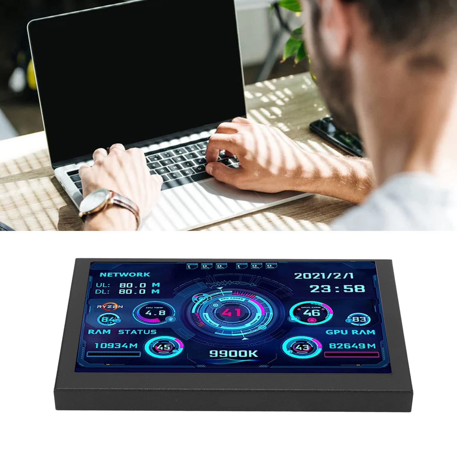 Grcfumo PC CPU Data Monitor - AIDA64 Temperature Display for CPU GPU RAM - Real-Time PC Performance Monitor with LCD Screen for Gaming & Workstations