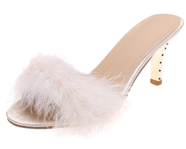 Sexy Women's Fuzzy Furry Kitten Heel Slippers - Soft Comfortable House Shoes for Lingerie, Wedding, Birthday & Special Occasions | Perfect for Boudoir, Bridal Party, Valentine's Day & Romantic Nights