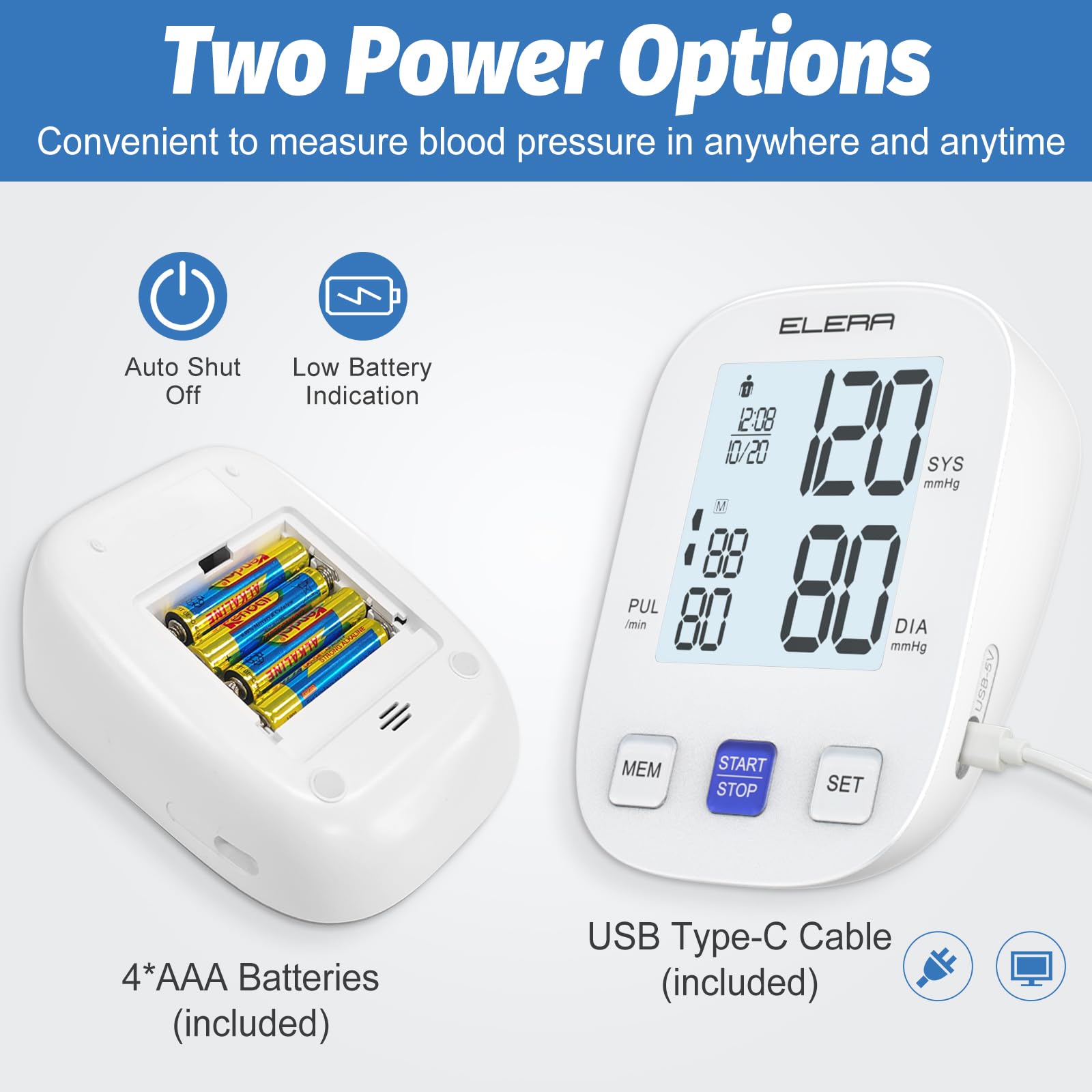 Elera Digital Automatic Upper Arm Blood Pressure Monitor with Extra Large Cuff (32-52cm) & Standard Cuff (22-36cm) - Accurate Home Use for Adults, Seniors, and Family Health Tracking