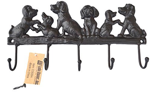 Lulu Decor Cast Iron 5-Dog Key Hooks Wall Mount - Heavy Duty Dog Leash Holder & Stylish Key Organizer for Pet Lovers (Antique Black) - Perfect for Entryway, Mudroom & Pet Station Organization
