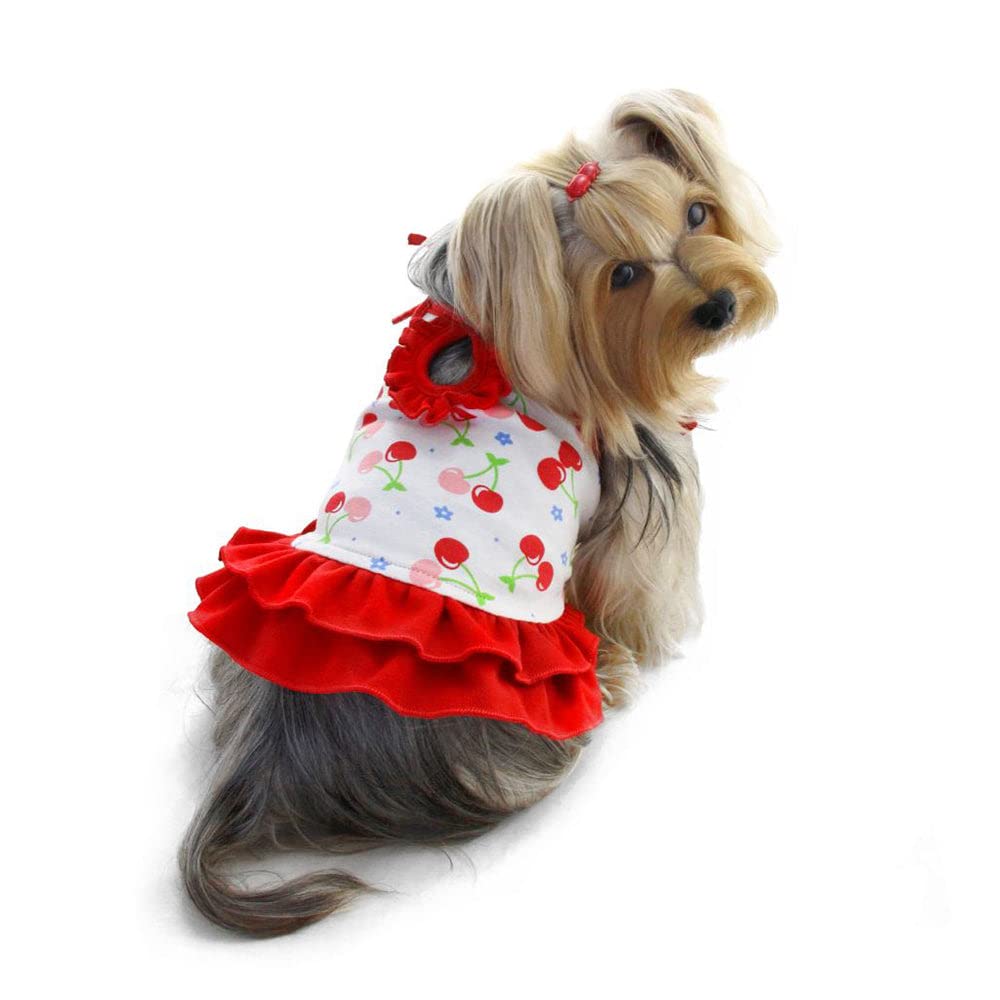 Klippo Cherries Sundress for Small Dogs - Soft Knit Cotton Picnic Dress with Adjustable Shoulder Straps (XL) | Perfect for Summer Outings, Beach Trips & Photo Shoots