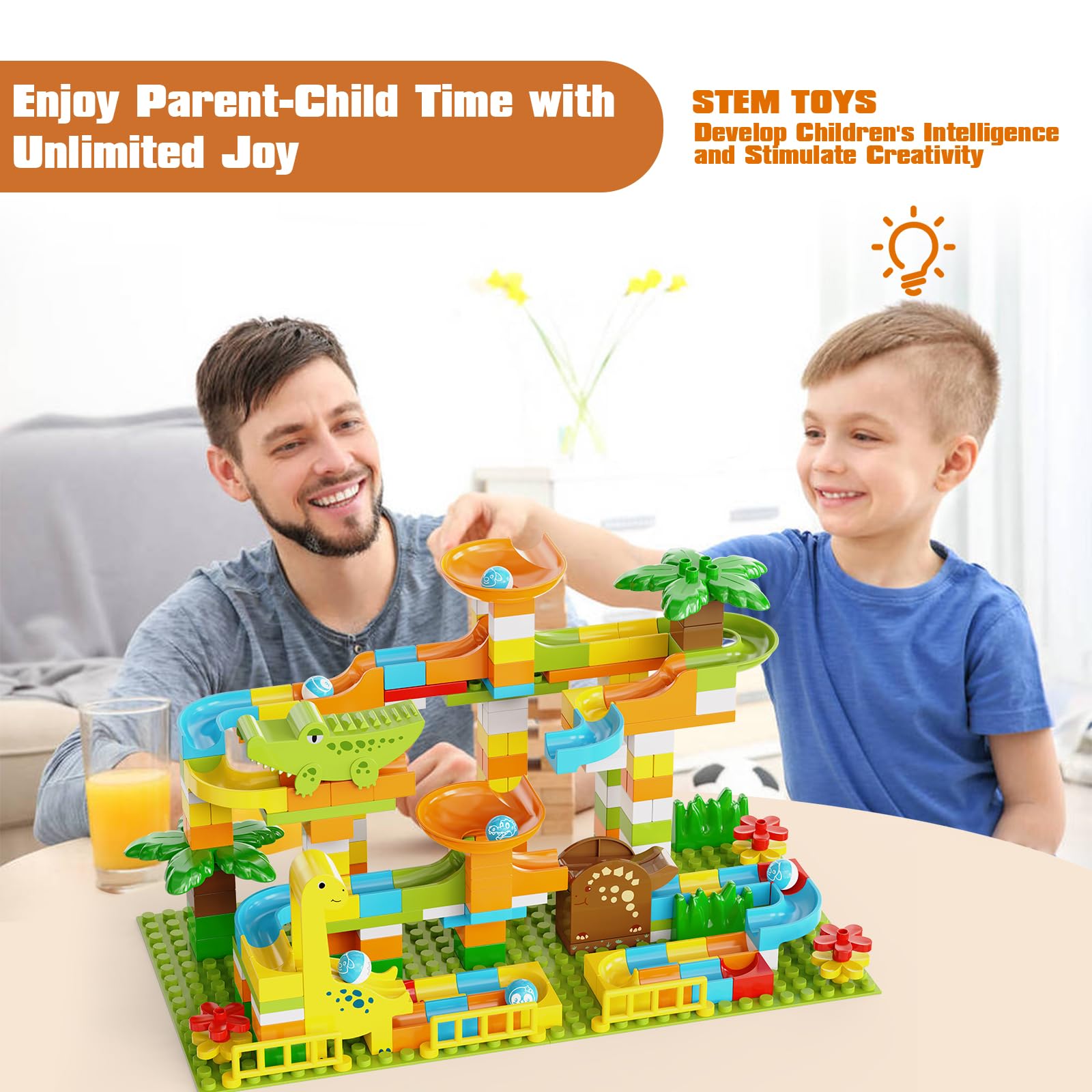 JIXIn 187Pcs Dinosaur Marble Run Building Blocks - STEM Educational Toys for Kids Ages 3-8, Compatible with Lego DUPLO - Montessori Learning Toys for Toddlers 2-5 Years | Fun Indoor Play for Birthday Gifts & Preschool Activities