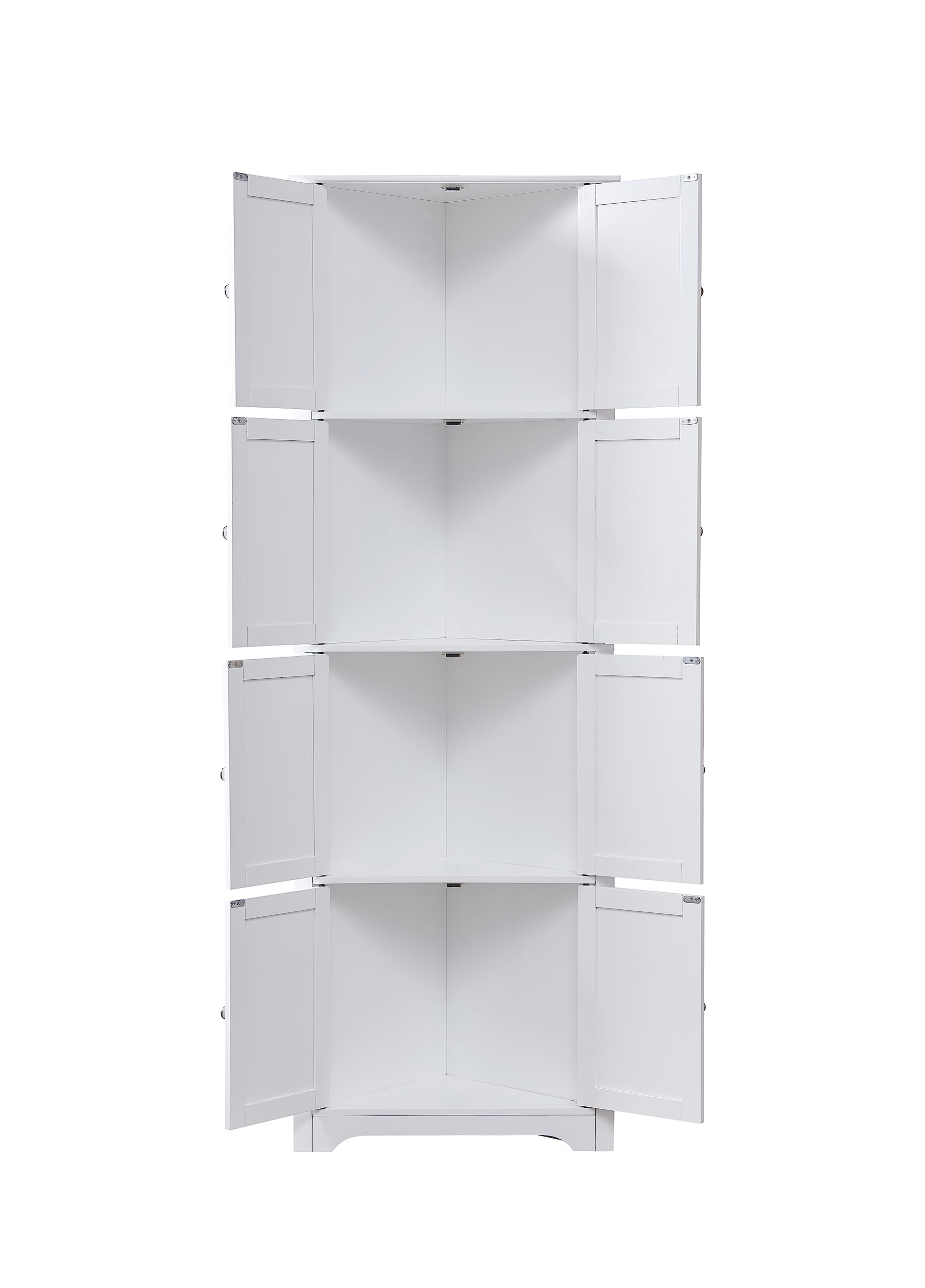 KB Designs - 4-Tier Tall Corner Kitchen Pantry Storage Cabinet with 8 Doors, White - Perfect for Small Space Organization in Kitchen, Bathroom or Laundry Room