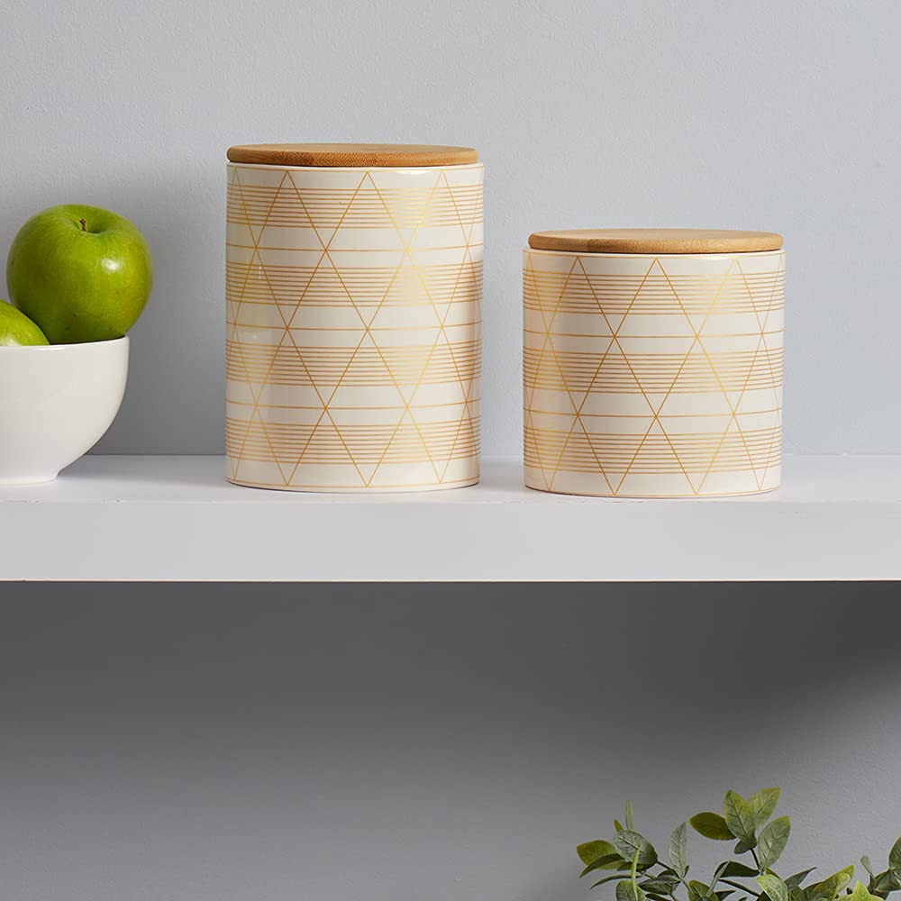 Modern White/Gold Kitchen Canister Set with Bamboo Lid - Store Dry Food & Snacks