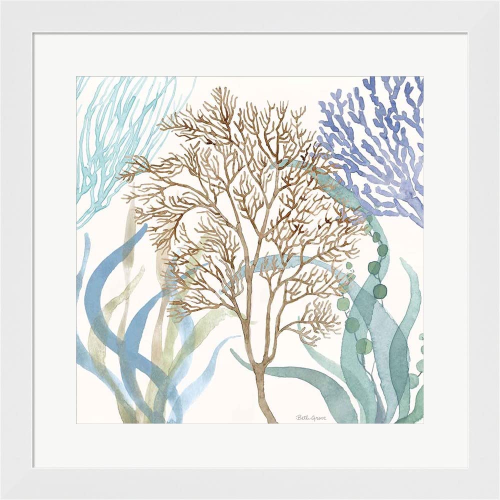 Beth Grove Soft Shores VII Framed Art Print - 20x20 Inches White Flat Frame Wall Decor for Living Room, Bedroom & Office