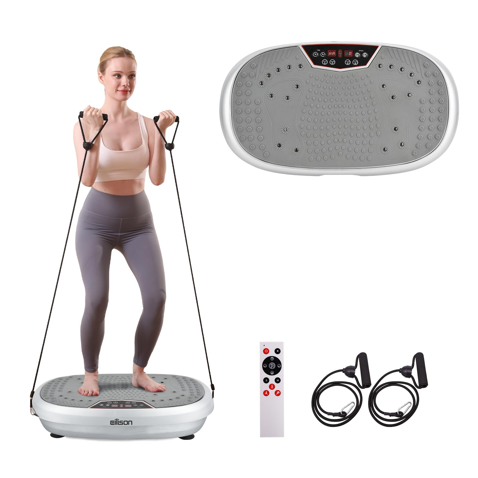 EILISON FitMax 3D XL Vibration Plate Exercise Machine - Whole Body Vibration Platform with Resistance Bands for Weight Loss, Toning & Lymphatic Drainage - Home Gym Equipment for Fitness, Recovery & Wellness - Perfect for Small Spaces & Home Workouts