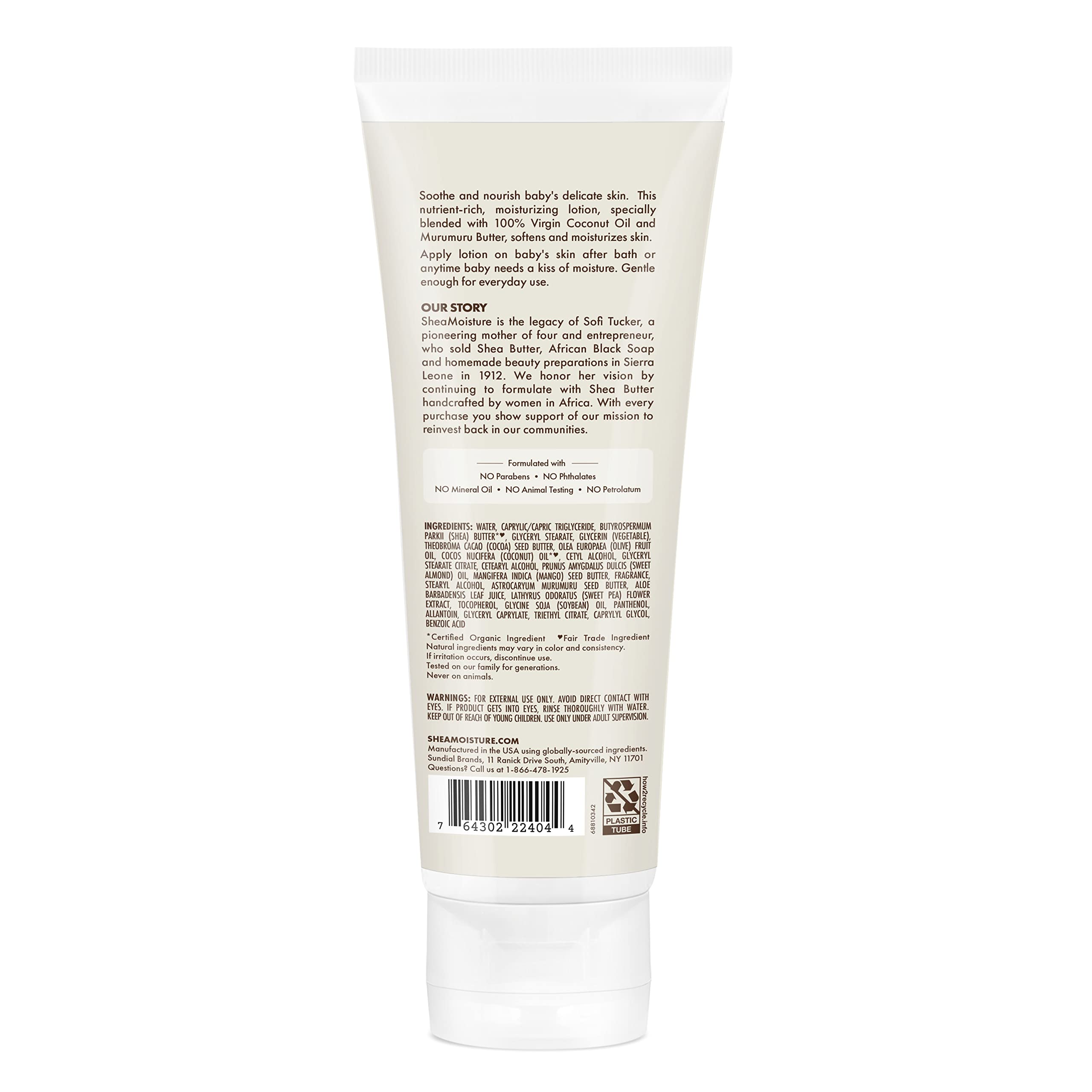SheaMoisture Baby Lotion with 100% Virgin Coconut Oil - 8 oz Fragrance-Free Baby Moisturizer for Sensitive Skin & Eczema | Gentle Daily Hydration for Newborns, Infants & Toddlers | Perfect for Diaper Changes, After Bath & Bedtime Routine