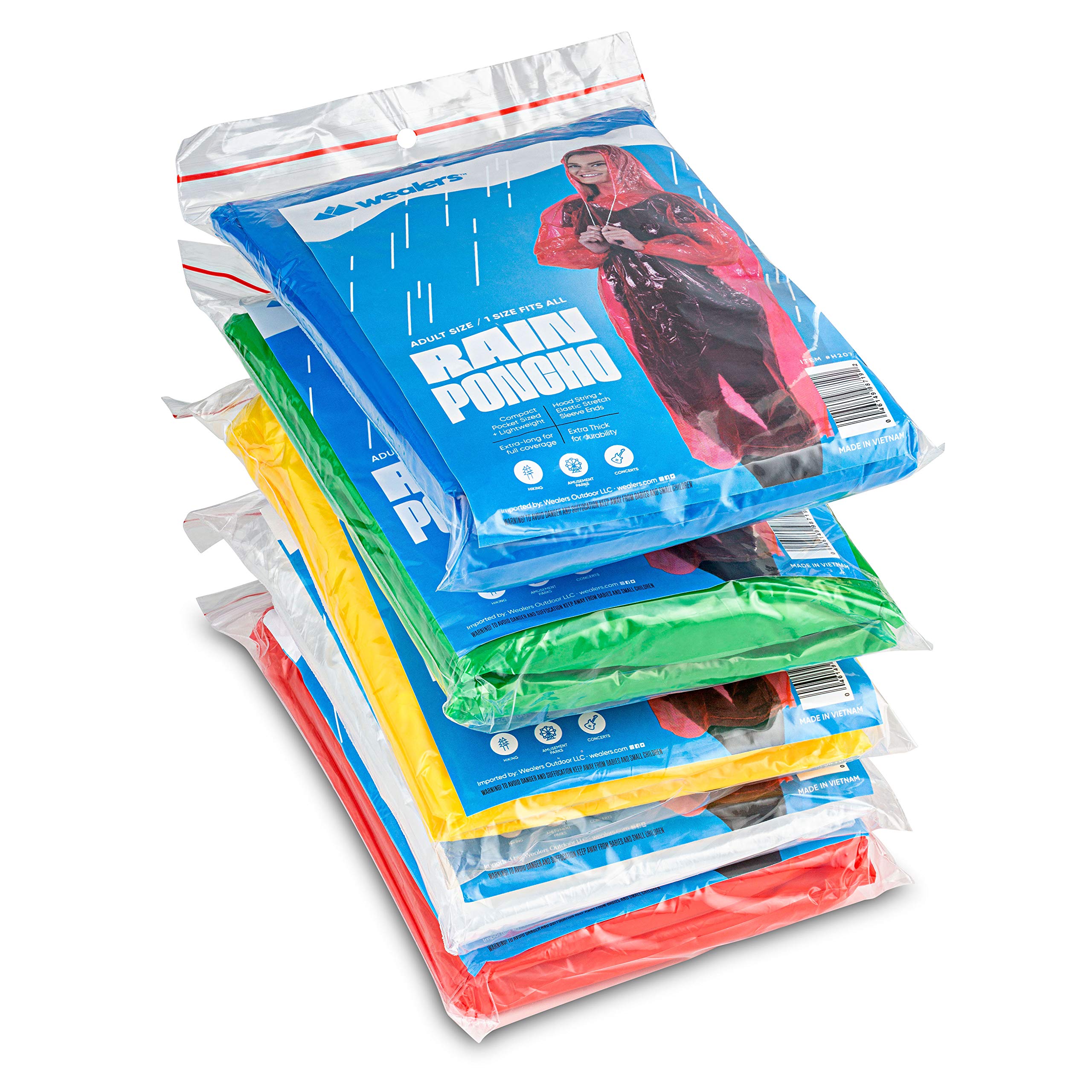 Disposable Rain Ponchos Bulk Pack - Waterproof Emergency Raincoat for Adults with Hood & Drawstrings - Multi Colors for Hiking, Camping, Outdoor Events