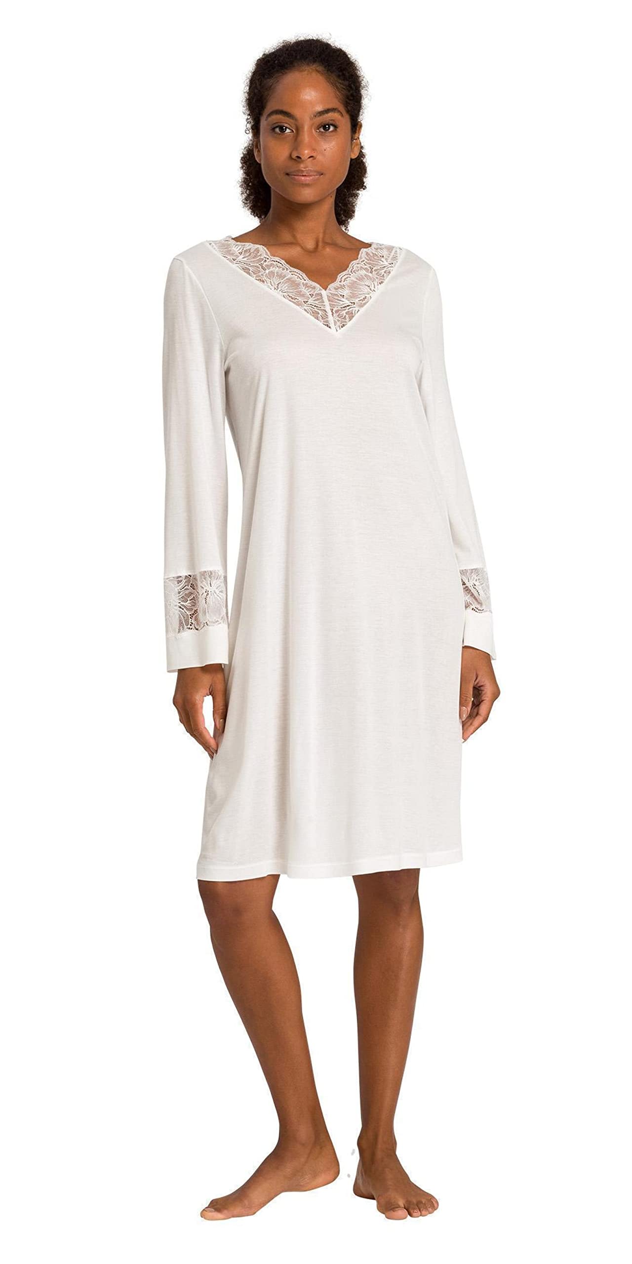 HANRO Women's Juna Long Sleeve Nightgown 77973 - Soft Cotton Sleepwear for Women, Elegant Loungewear for Home & Bedtime Comfort
