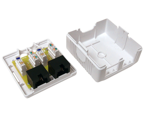CAT6 Surface Mount Box - 1 Port & 2 Port Pre-Wired Ethernet Jack, Universal White Enclosure for Home & Office Network Installation