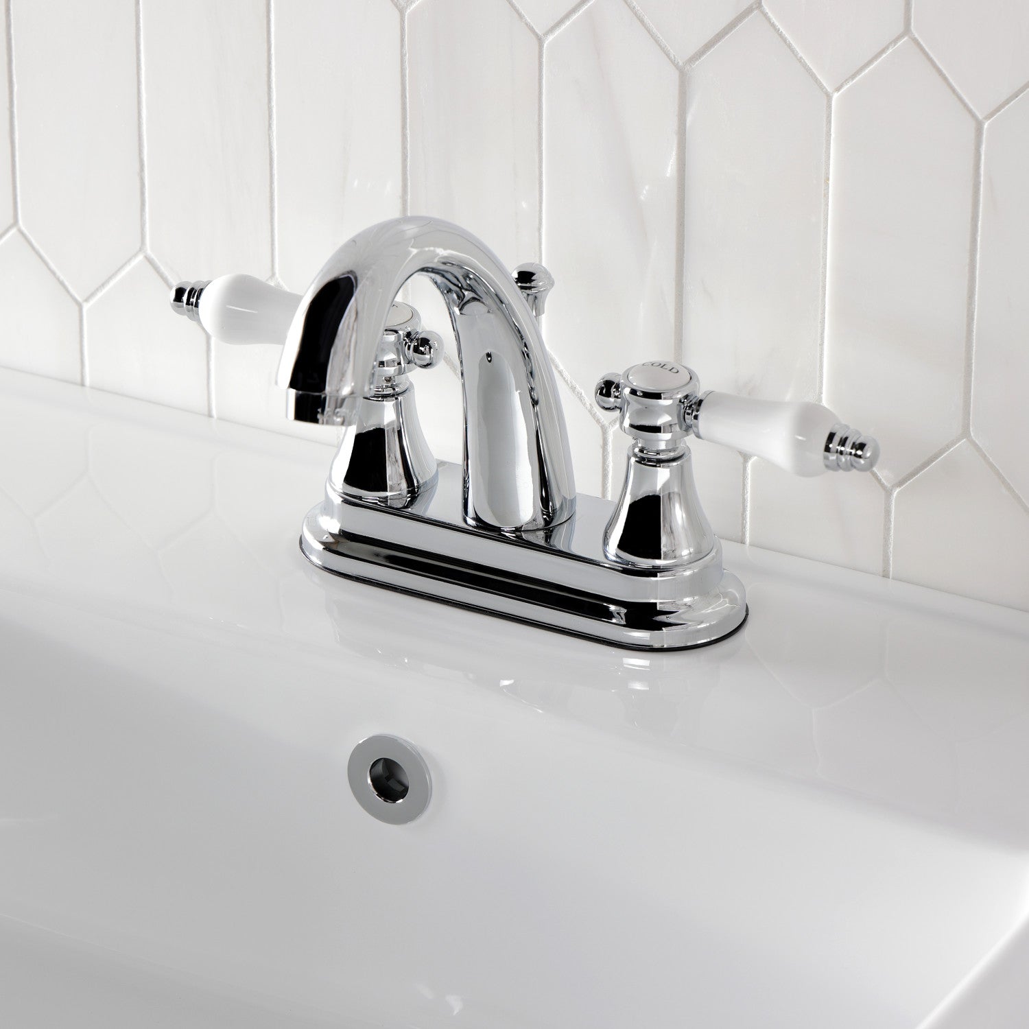 Bel Air KS7611BPL 4-Inch Centerset Bathroom Faucet - Double Handle Deck Mount with Brass Pop-Up Drain - Polished Chrome Finish - Ideal for Bathroom Sink Vanity and Powder Room Renovations