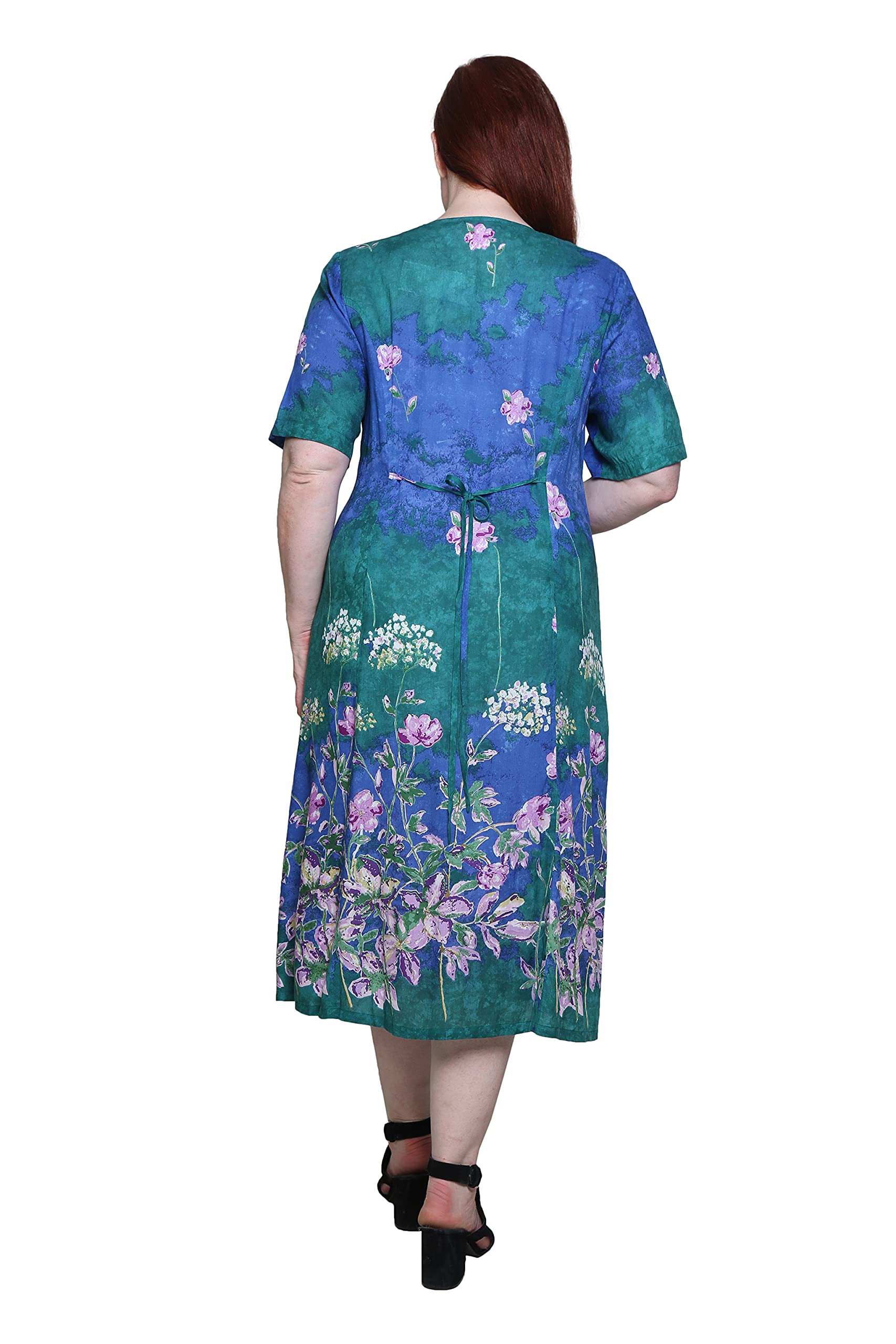 LA CERA Women's Half Sleeve Round Neck Cotton Button-Down Dress - Casual Summer Dress for Work, Date Night & Vacation | Comfortable & Stylish Flowy Dress for Women