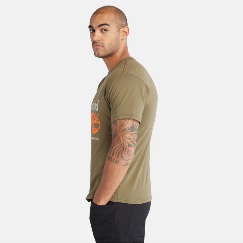 Timberland PRO® Men's Short Sleeve Graphic Work T-Shirt - Olive Green Cotton Tee for Construction, Landscaping & Outdoor Workwear