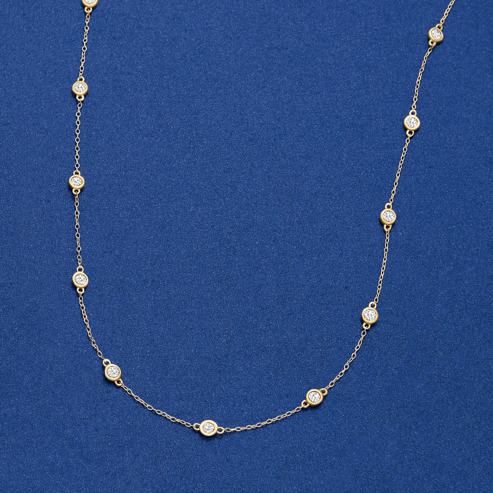 14Kt Gold Bezel-Set Diamond Station Necklace for Women - Elegant Layering Necklace for Everyday Wear, Gift for Her, Anniversary & Valentine's Day Jewelry