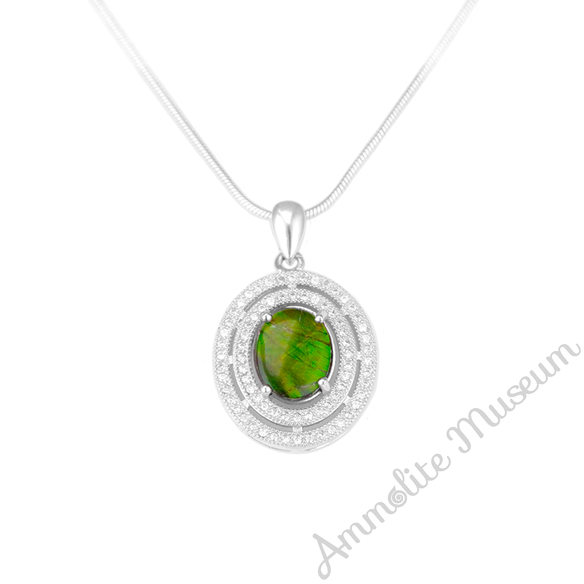 Elegant Sterling Silver Oval Ammolite Pendant with Cubic Zirconia - Perfect for Women's Jewelry Gifts & Special Occasions