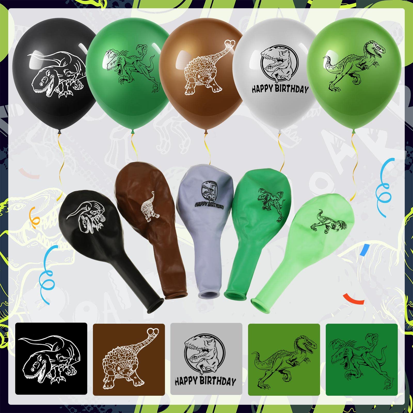 115 Pcs Dinosaur Balloons Kit - Camouflage Latex Balloons for Dinosaur Themed Baby Shower, Birthday Party Decorations - Perfect for Dinosaur Balloon Arch, Backdrop & Party Scene Decoration