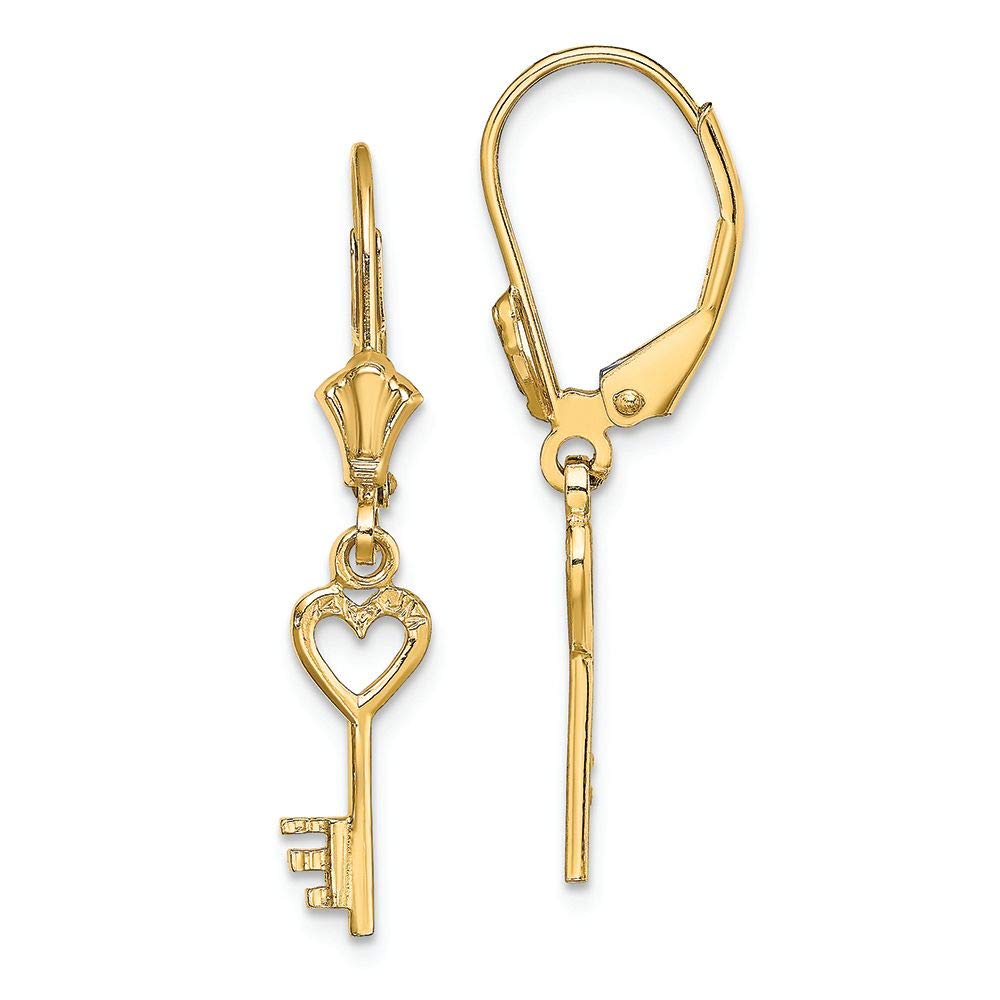14K Yellow Gold Heart Key Leverback Earrings for Women - Elegant Dangle Earrings for Valentine's Day, Anniversary & Special Occasions | FJC Finejewelers