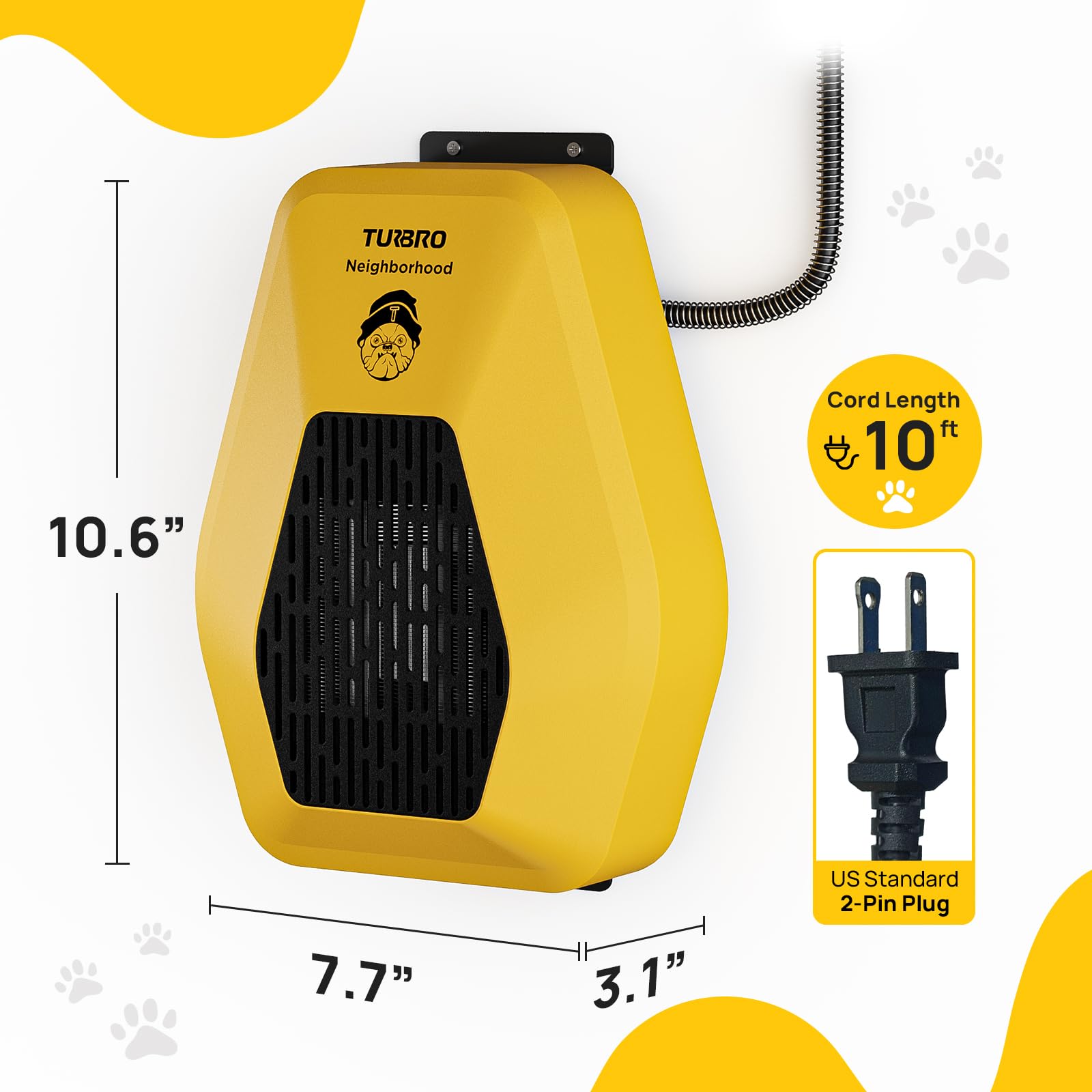 TURBRO DH800A 800W Wall Mount Dog House Heater with 10ft Anti-Bite Cord - Waterproof & Overheat Protection - Electric Pet Warmer for Kennels, Cat Cages & Chicken Coops (UL Certified) - Keep Pets Warm in Winter for Indoor/Outdoor Use
