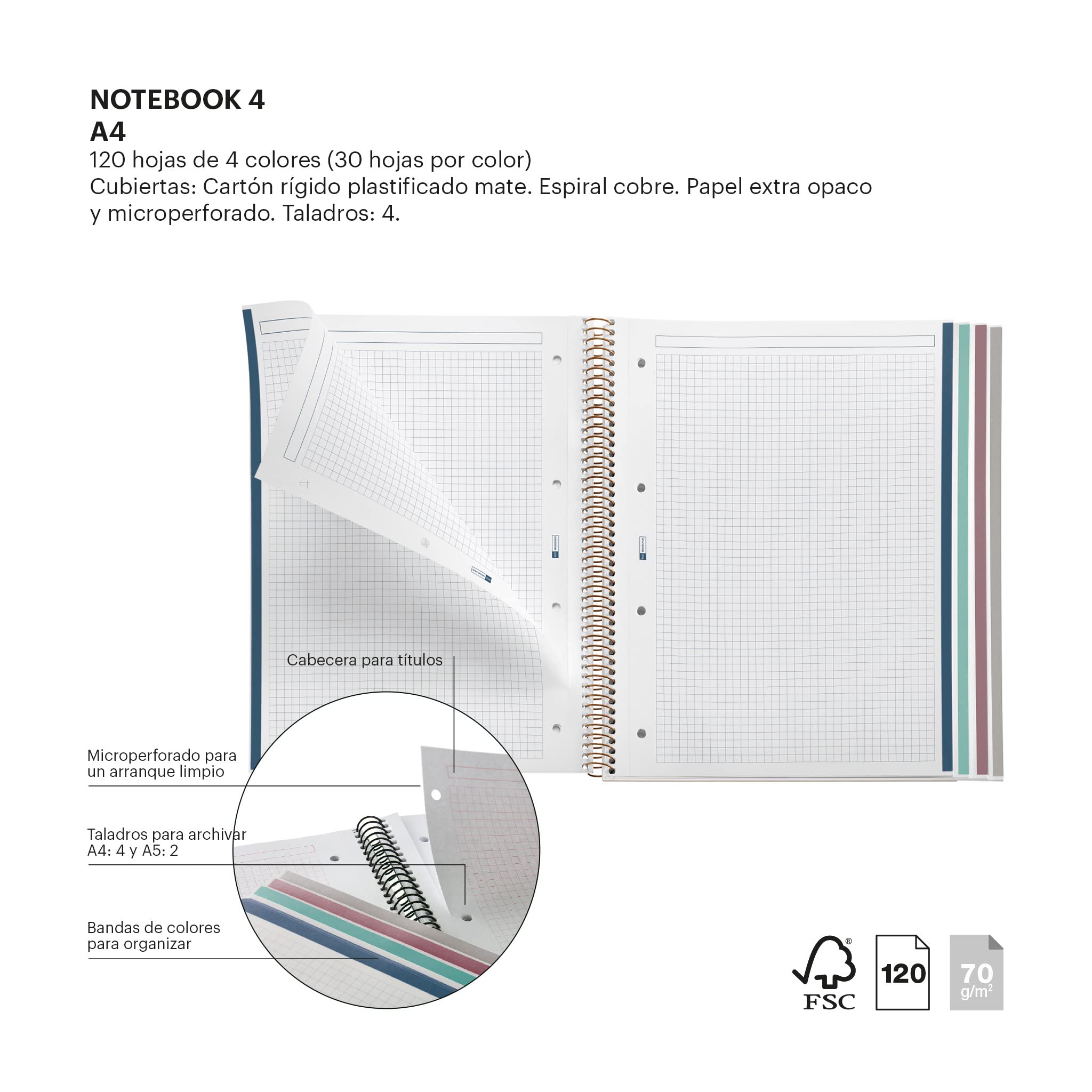 Miquelrius A4 Spiral Notebook - 5x5mm Grid, 120 Sheets, Wildflowers Collection (Blue Flowers) - Perfect for School, Office & Journaling