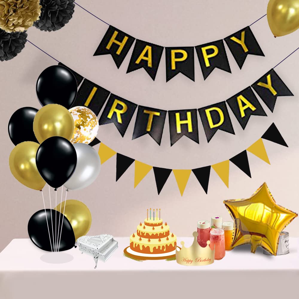 80th Birthday Decorations Set - Gold Mylar Balloons, Latex Balloons, Happy Birthday Banner & Pom Pom Flowers for Party Supplies | Perfect for Milestone Birthday Parties, Anniversary Celebrations & Special Events