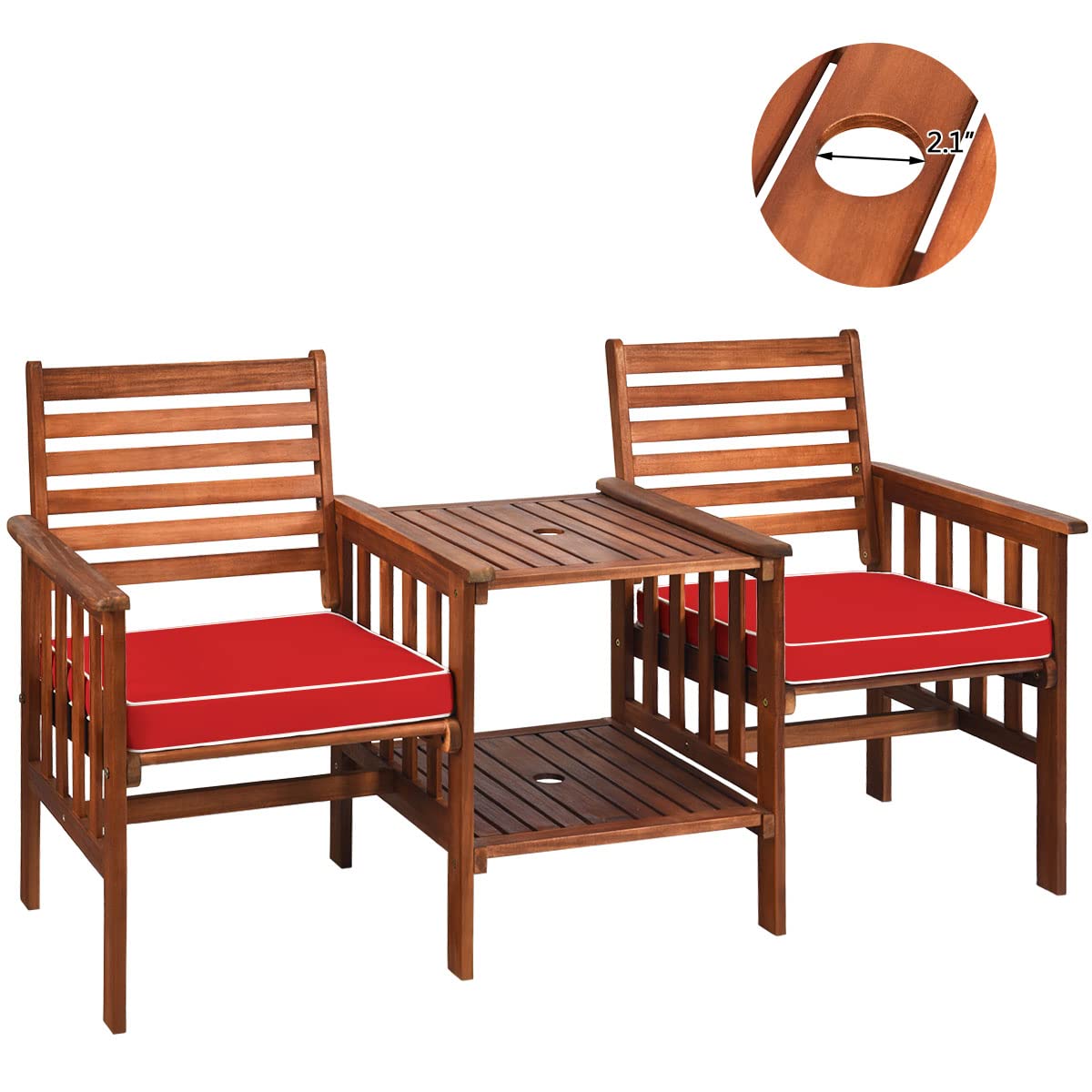 Acacia Wood Loveseat with Table - 2-Piece Outdoor Patio Bistro Set with Cushions & 2.1