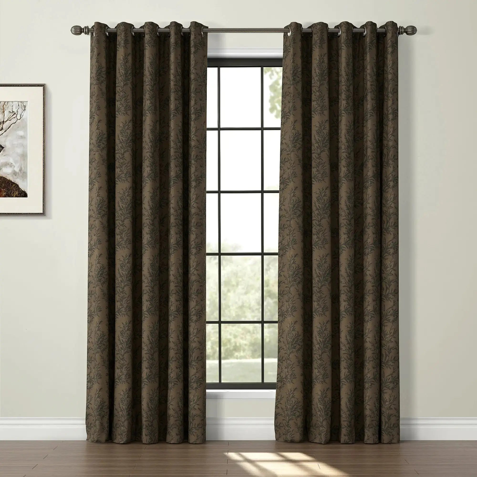 Sara Le Print Linen Drapery Grommet Curtains - Elegant Window Treatments for Living Room & Bedroom - Home Decor Blackout Drapes for Privacy & Light Control