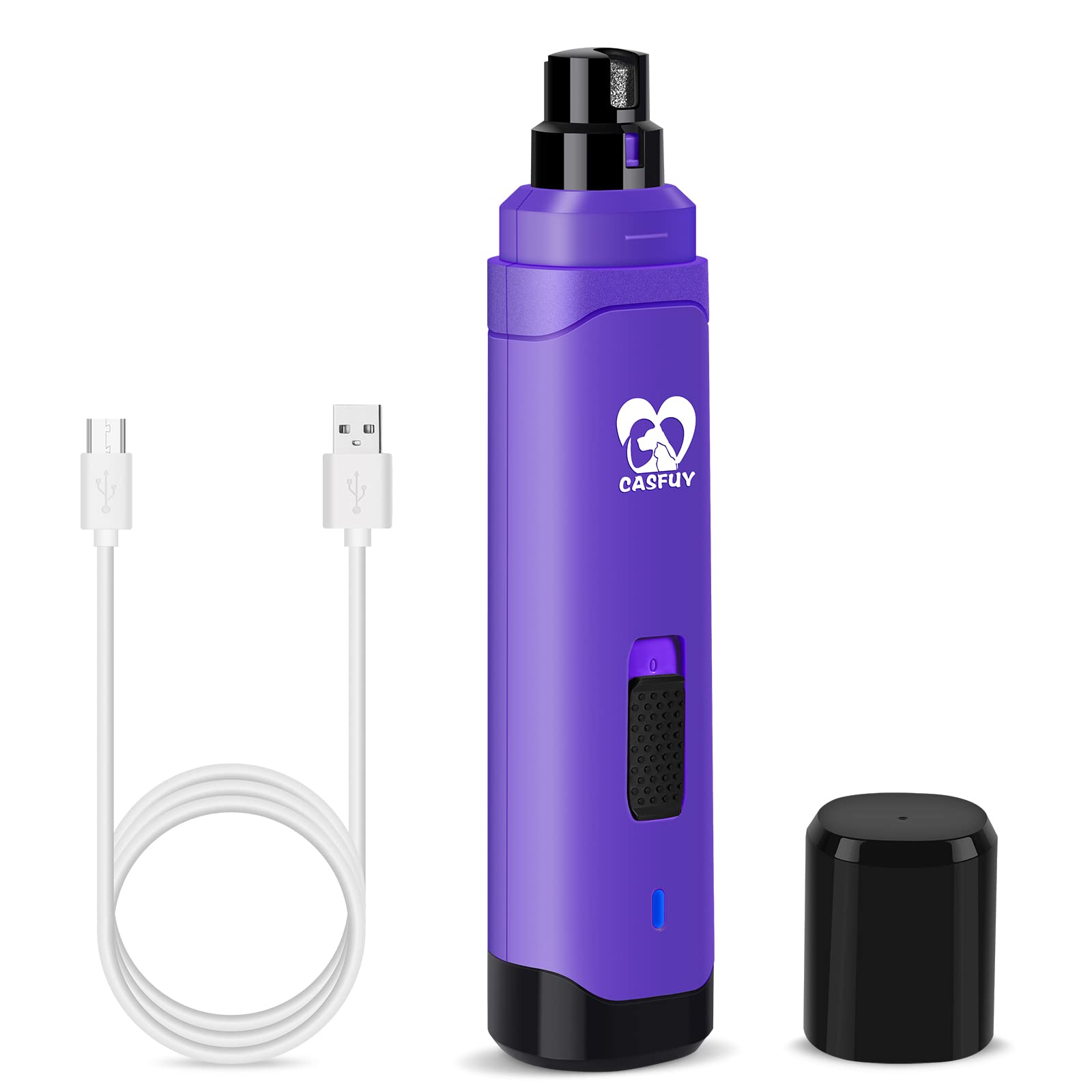 Casfuy Upgraded Dog Nail Grinder - Professional 2-Speed Electric Pet Nail Trimmer for Small, Medium & Large Dogs & Cats | Rechargeable, Painless Paws Grooming & Smoothing | Perfect for Home Grooming & Pet Spa Days (Purple)