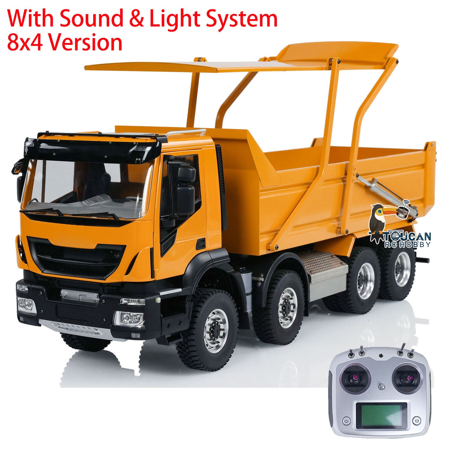 1/14 Scale Metal RC Hydraulic Dump Truck with Flip Cover, LED Lights & Sound System - Remote Control Construction Vehicle for Kids & Adults - Perfect for Play, Collecting & Display