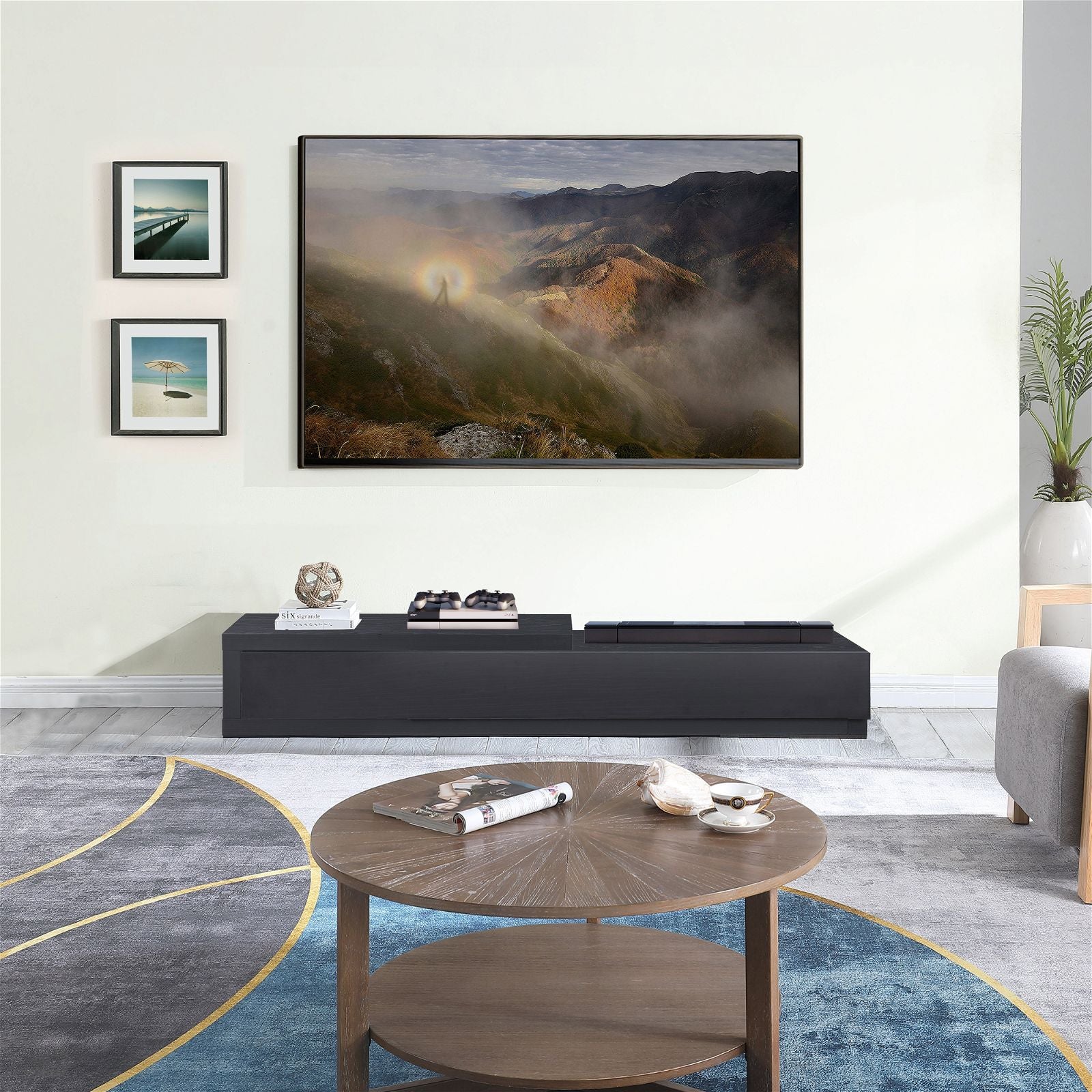 Criterion Durham Extendable TV Stand 260cm - Modern Lowline TV Unit in Black Oak for Living Room & Home Theater Setup