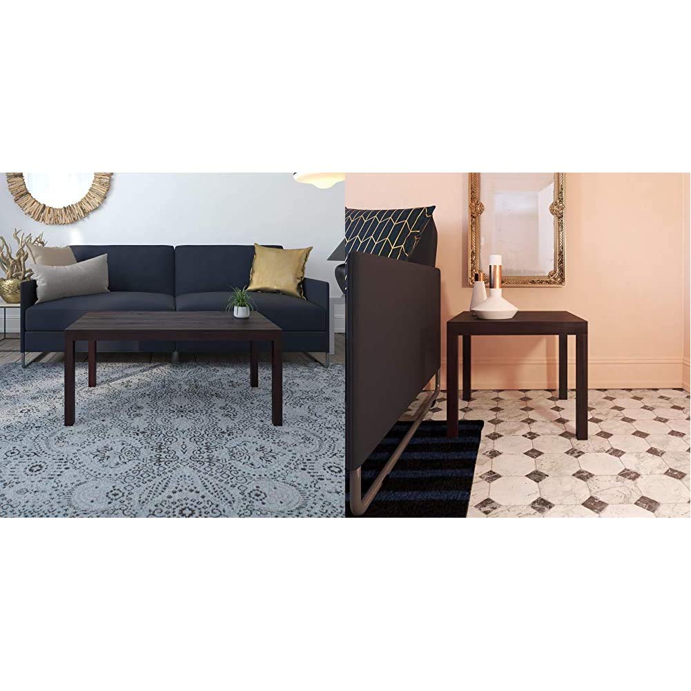 Ameriwood Home Parsons Coffee Table and End Table Set in Espresso Finish - Modern Living Room Furniture for Small Spaces, Home Decor & Entertainment Areas