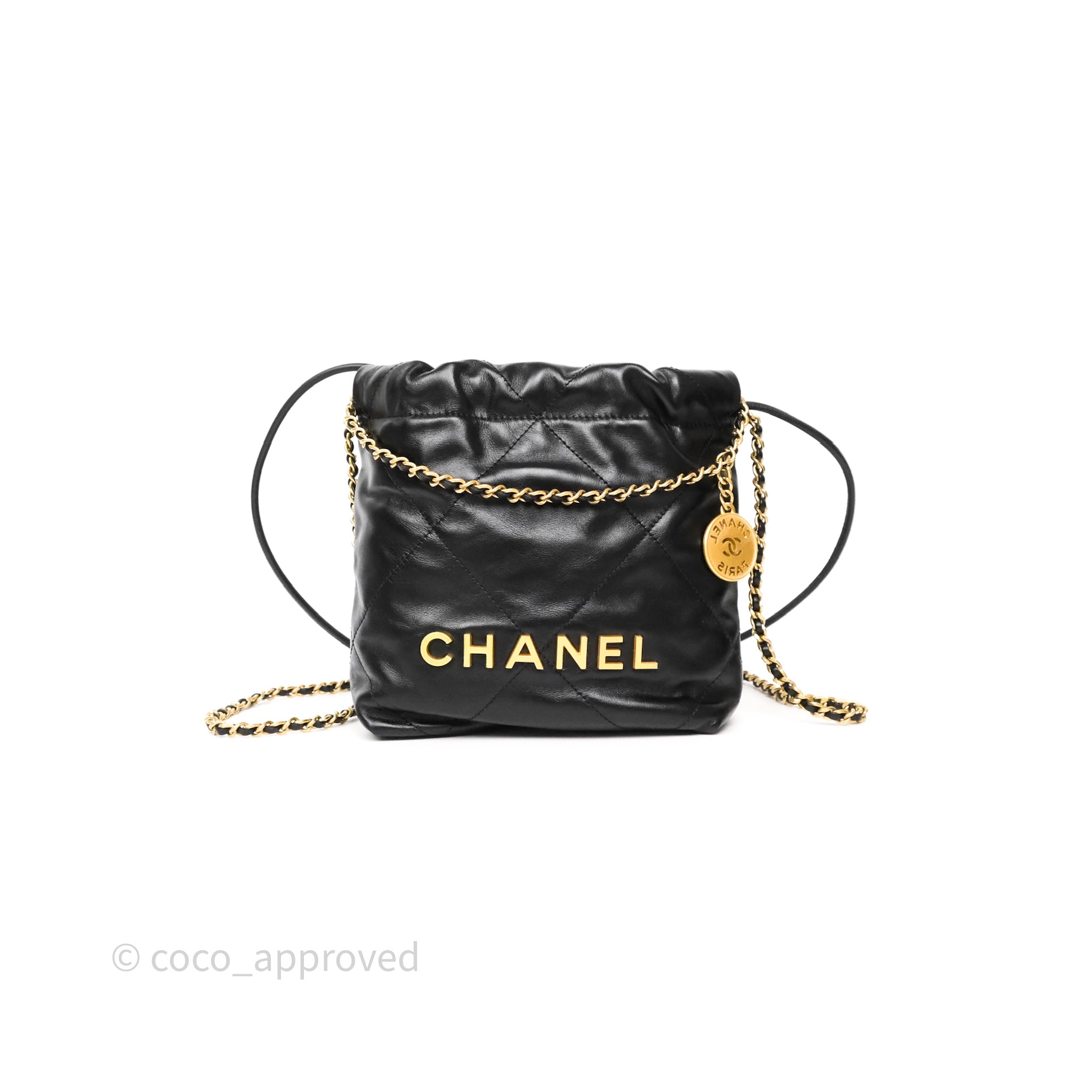Chanel 22 Mini Bag Black Crumpled Calfskin with Aged Gold Hardware - Luxury Crossbody Purse for Women, Perfect for Date Night & Evening Events
