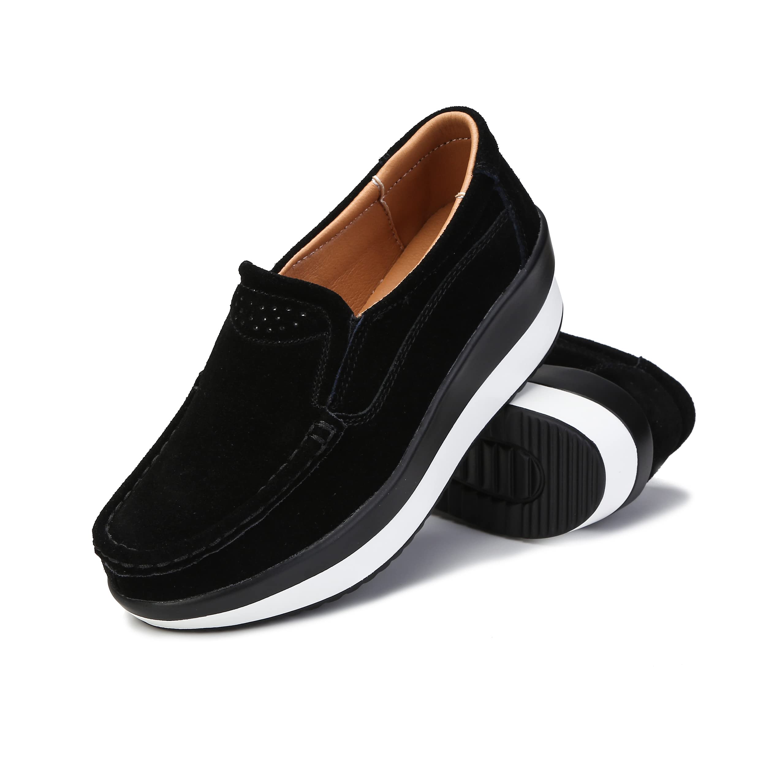 Ruiatoo Women's Suede Loafers Slip-On Platform Shoes - Comfortable Low Heel Wedge Driving Shoes for Casual Wear, Office & Travel