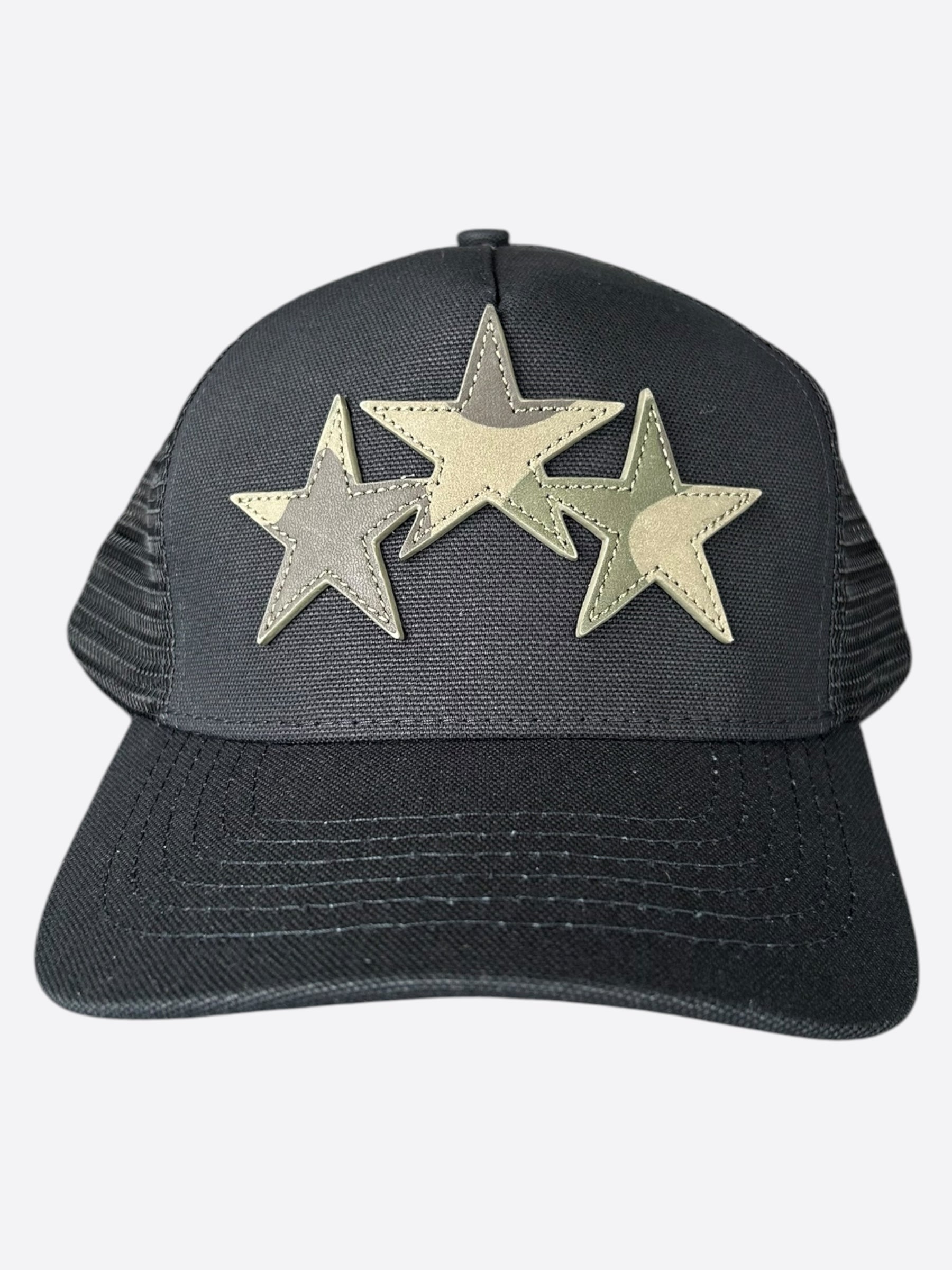 Amiri Black & Camouflage Triple Star Trucker Hat - Stylish Baseball Cap for Men & Women - Perfect for Streetwear, Hip Hop Fashion & Outdoor Activities