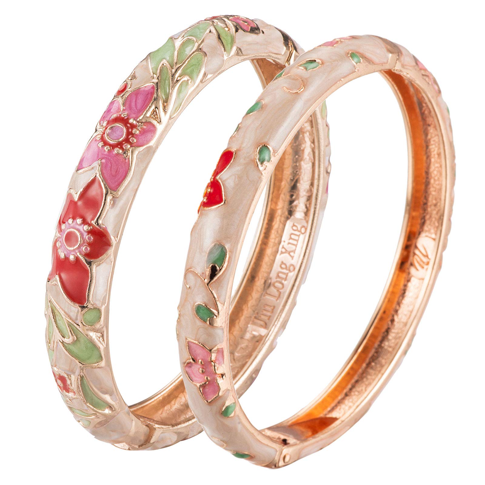 UJOY Enamel Cloisonne Floral Gold Spring Openable Cuff Bracelet - Elegant Jewelry Gift for Women & Girls | Perfect for Weddings, Parties & Everyday Wear