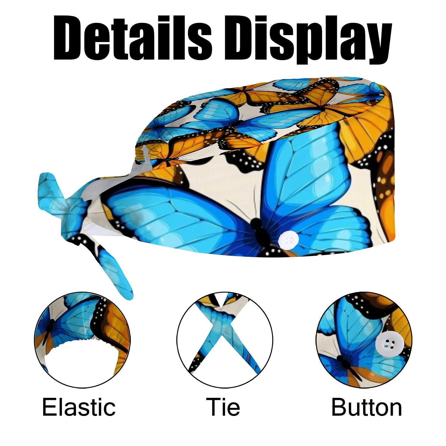 Adjustable Work Cap with Buttons & Sweatband - Butterfly Animal Print Unisex Hat for Women & Men - Long Hair Friendly Tie Back Design - Perfect for Construction, Gardening, Outdoor Activities & Fashion Accessories