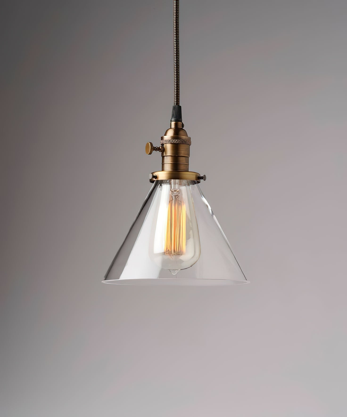 Vintage Brass Tapered Glass Pendant Light Fixture - Industrial Style Hanging Lamp for Kitchen Island, Dining Room & Bar Lighting
