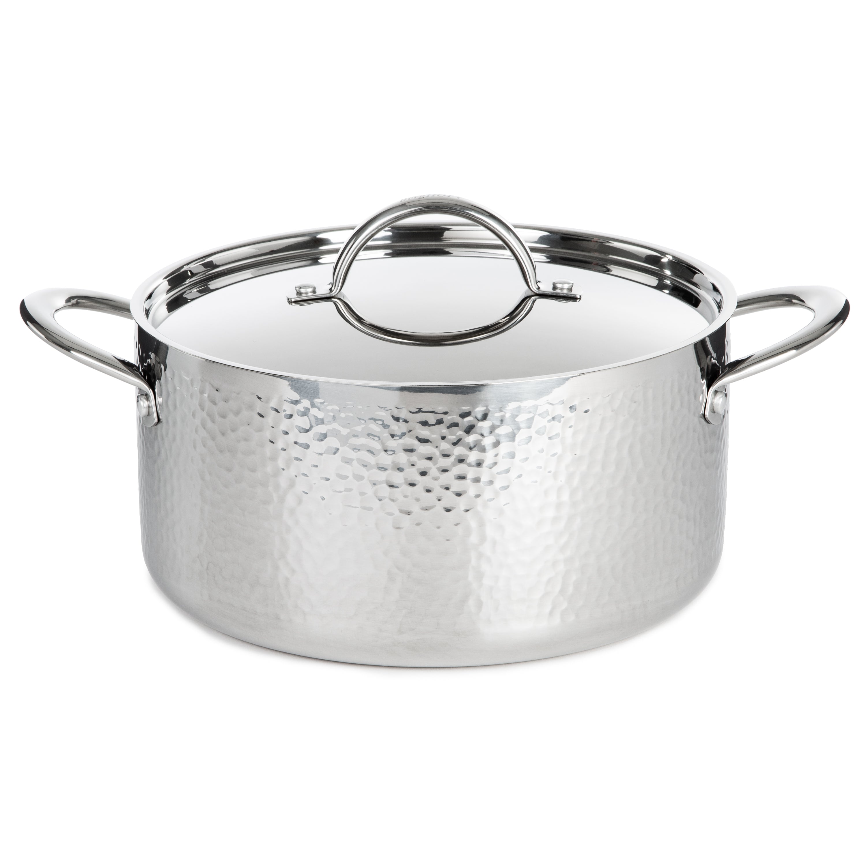 BergHOFF Vintage 13-Piece Tri-Ply 18/10 Stainless Steel Cookware Set with Spatulas & Hammered SS Lids - Premium Kitchen Cookware for Home Chefs & Professional Cooking