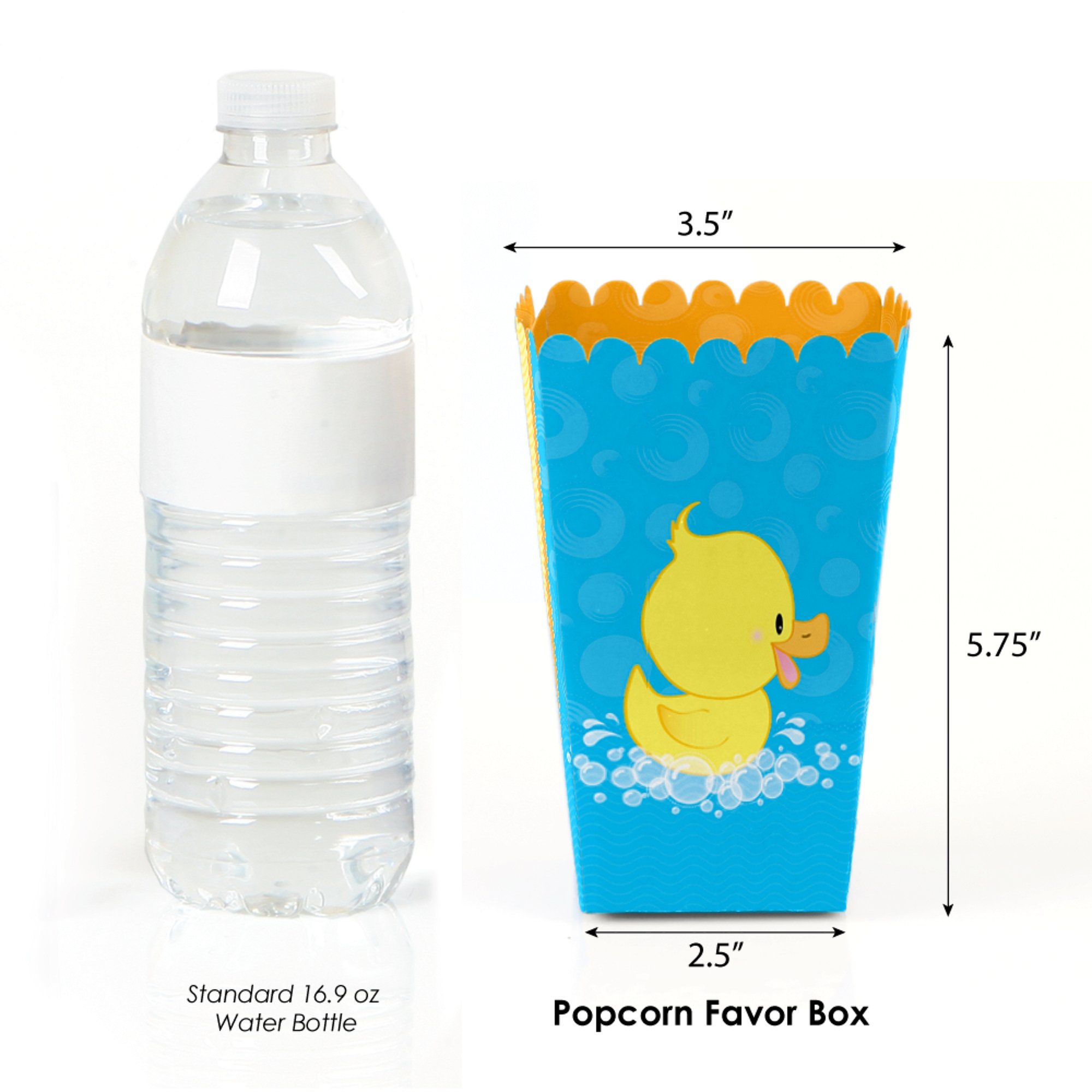 Big Dot of Happiness Ducky Duck Popcorn Treat Boxes - Set of 12 for Baby Showers, Birthday Parties & Kids' Events - Perfect Party Favors & Snack Containers