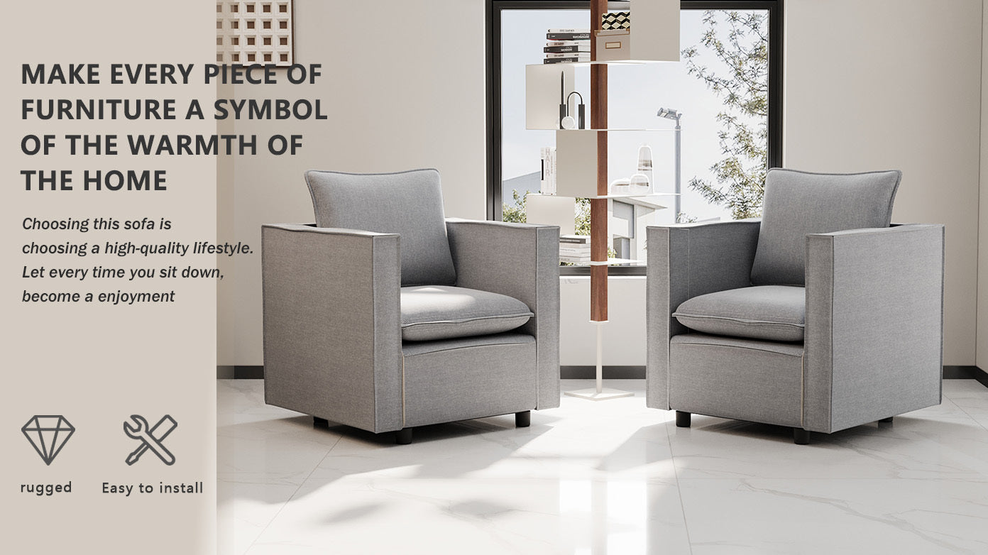 Modern Gray Single Sofa Chair - Soft Breathable Seat Cushion & Comfortable Armchair for Bedroom, Living Room Corner, or Reading Nook - Decorative & Cozy Home Furniture