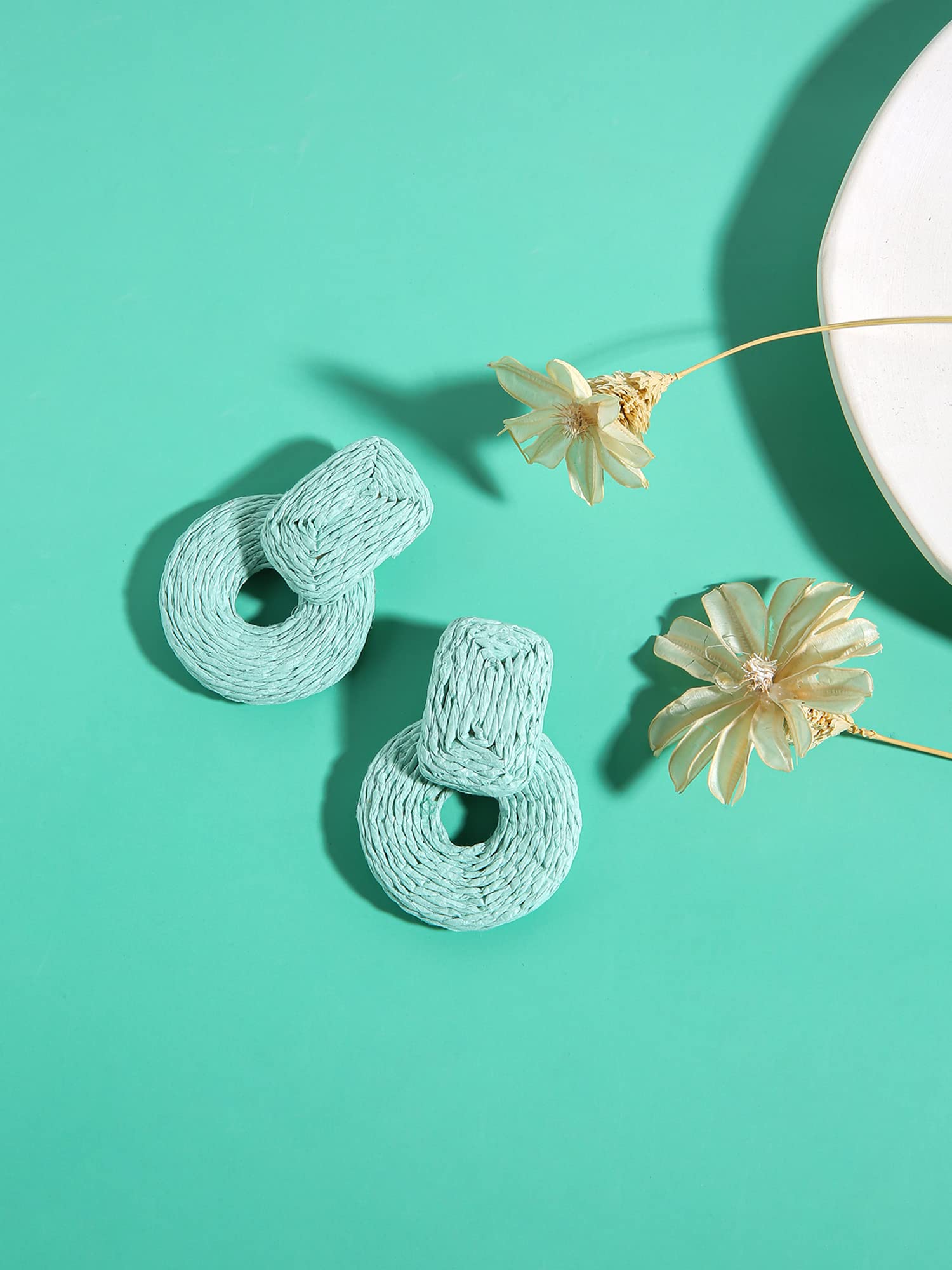 Boho Raffia Round Earrings - Handmade Wicker Drop Dangle Earrings for Women | Natural Rattan Straw Statement Jewelry | Perfect Gift for Women & Girls | Great for Summer Festivals, Beach Vacations & Boho Fashion